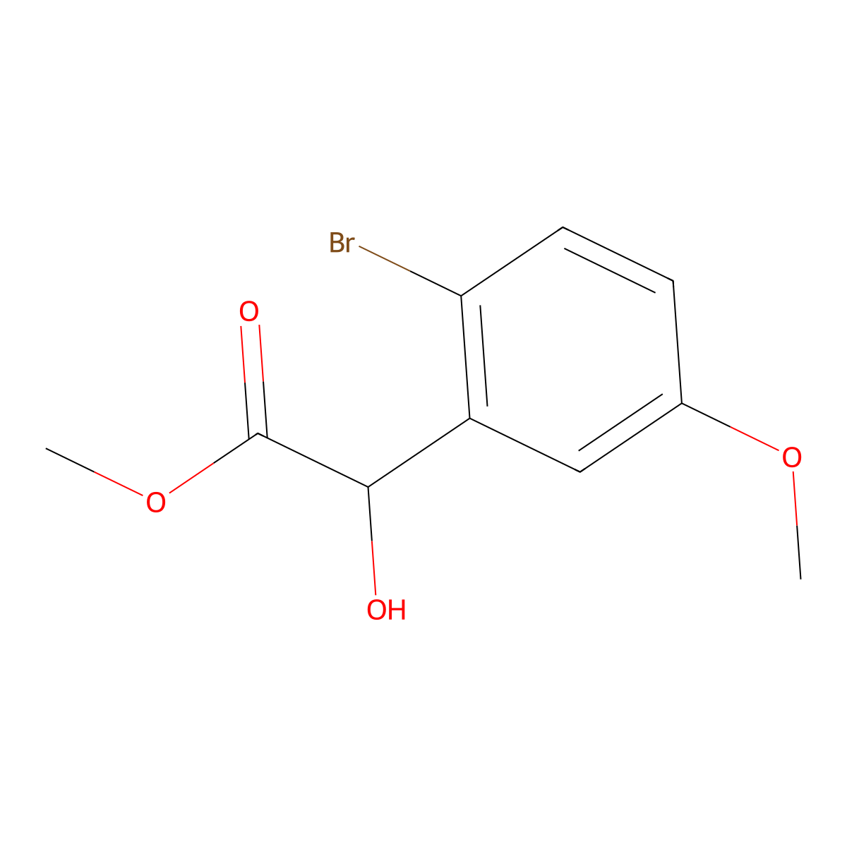 Methyl 2-(2-bromo-5-methoxyphenyl)-2-hydroxyacetate molecular structure, CAS 1694803-57-0