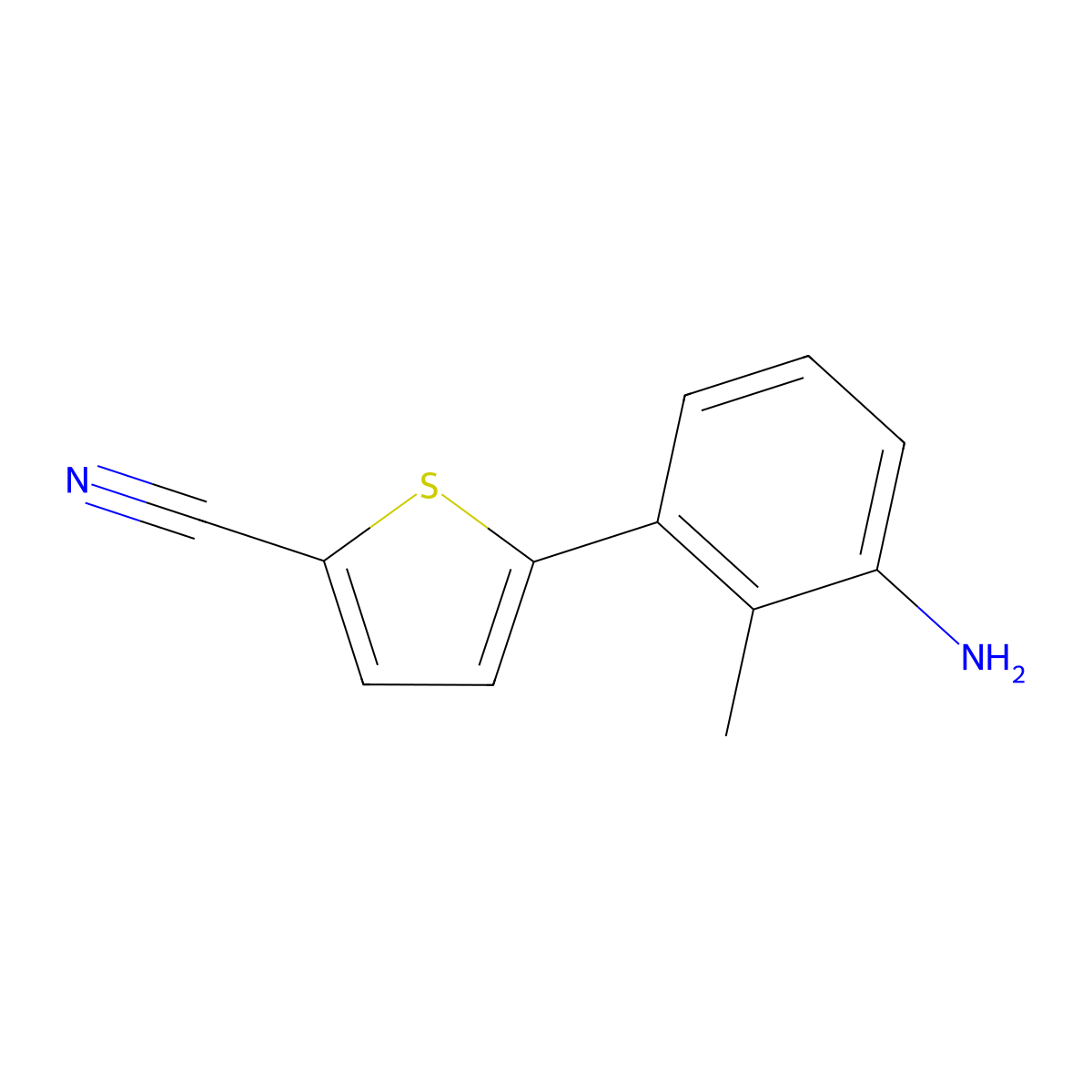 5-(3-Amino-2-methylphenyl)thiophene-2-carbonitrile molecular structure, CAS 1694914-93-6