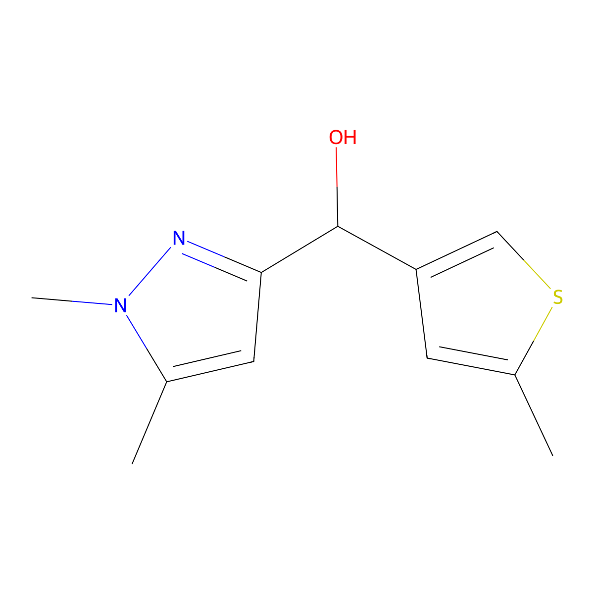 (1,5-dimethyl-1H-pyrazol-3-yl)(5-methylthiophen-3-yl)methanol molecular structure, CAS 1694999-81-9