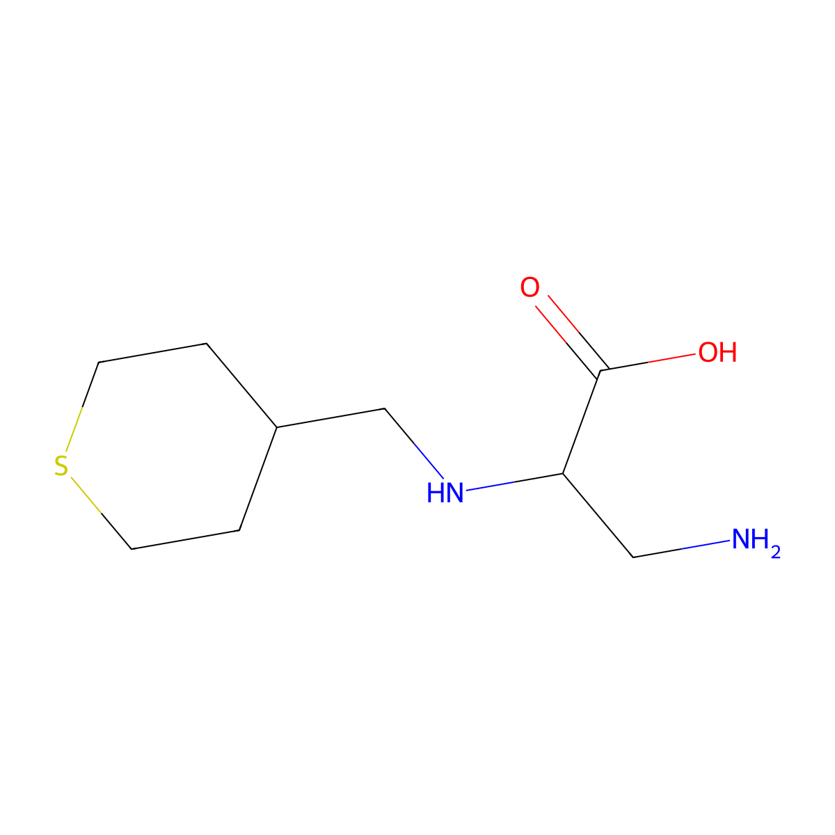 3-Amino-2-(((tetrahydro-2H-thiopyran-4-yl)methyl)amino)propanoic acid molecular structure, CAS 1695005-58-3