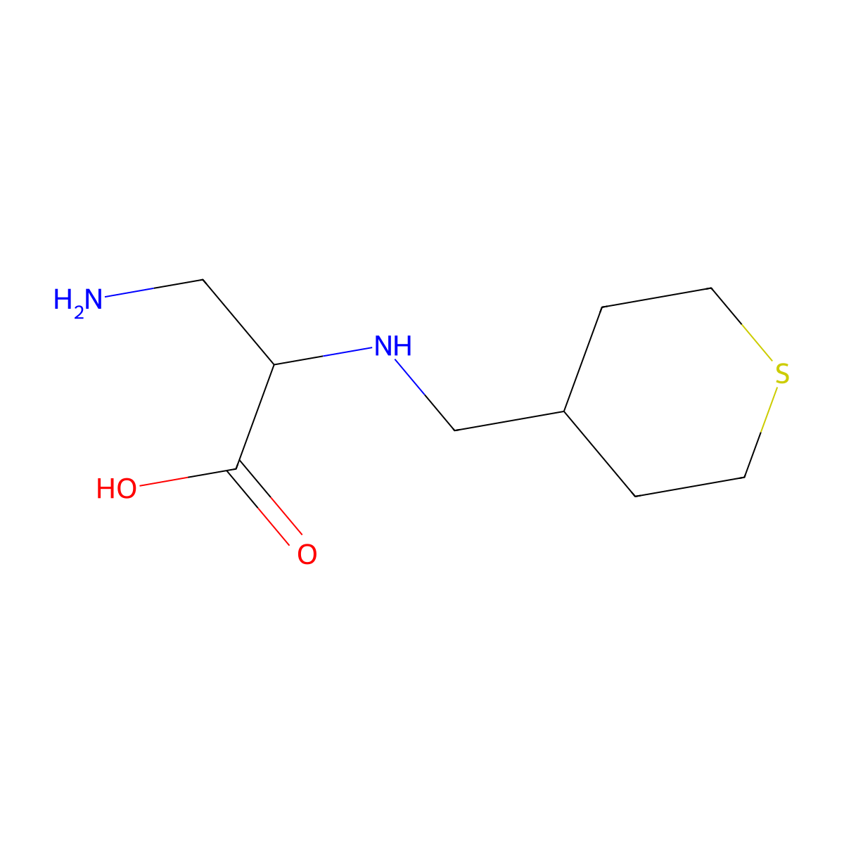 3-Amino-2-(((tetrahydro-2H-thiopyran-4-yl)methyl)amino)propanoic acid molecular structure, CAS 1695005-58-3