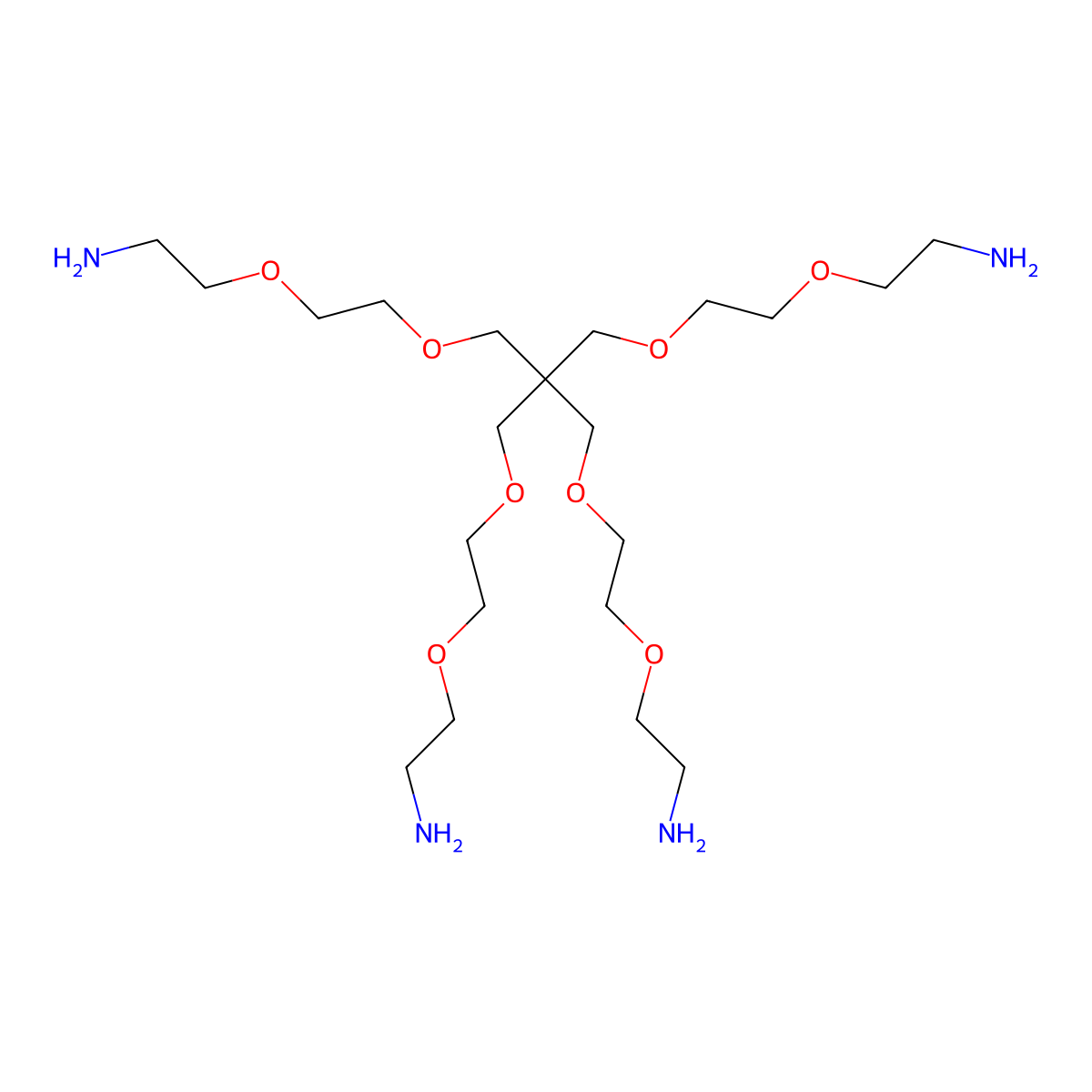 4-ArM PEGn-NH2 2K, 5K, 10K, 20K molecular structure, CAS 169501-65-9