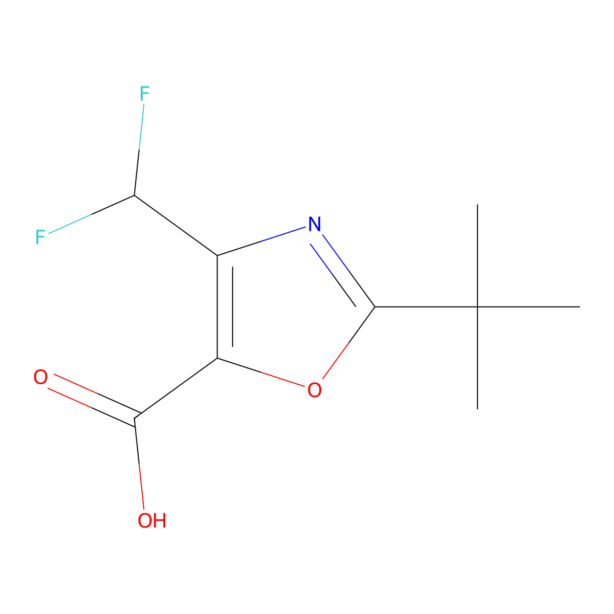 2-Tert-butyl-4-(difluoromethyl)-1,3-oxazole-5-carboxylic acid molecular structure, CAS 1695077-36-1