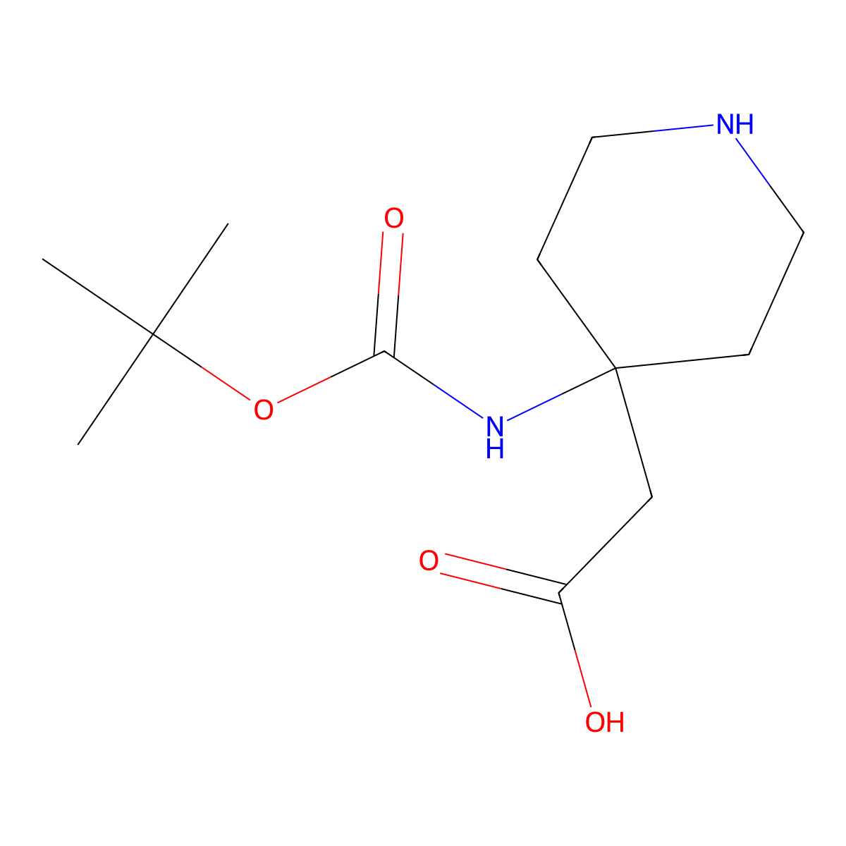 2-(4-((Tert-butoxycarbonyl)amino)piperidin-4-yl)acetic acid molecular structure, CAS 1695082-42-8