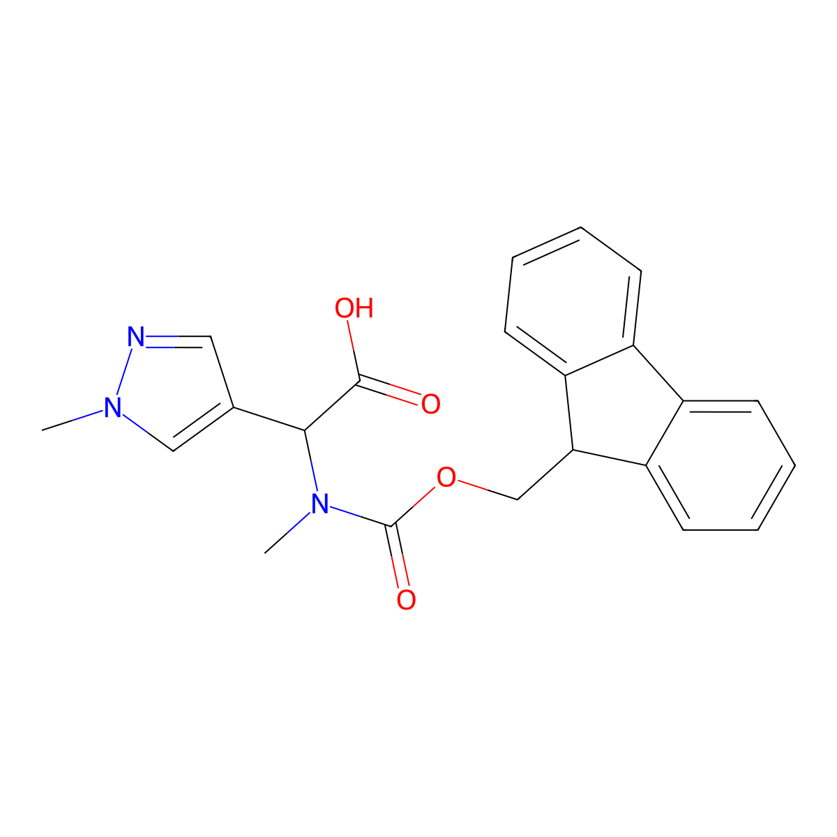 2-({[(9H-fluoren-9-yl)methoxy]carbonyl}(methyl)amino)-2-(1-methyl-1H-pyrazol-4-yl)acetic acid molecular structure, CAS 1695168-79-6