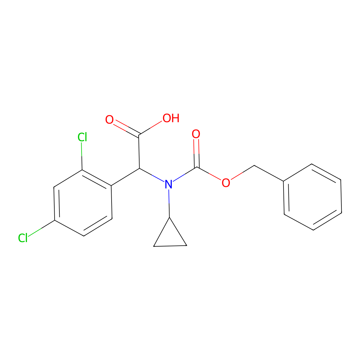 2-{[(Benzyloxy)carbonyl](cyclopropyl)amino}-2-(2,4-dichlorophenyl)acetic acid molecular structure, CAS 1695208-86-6
