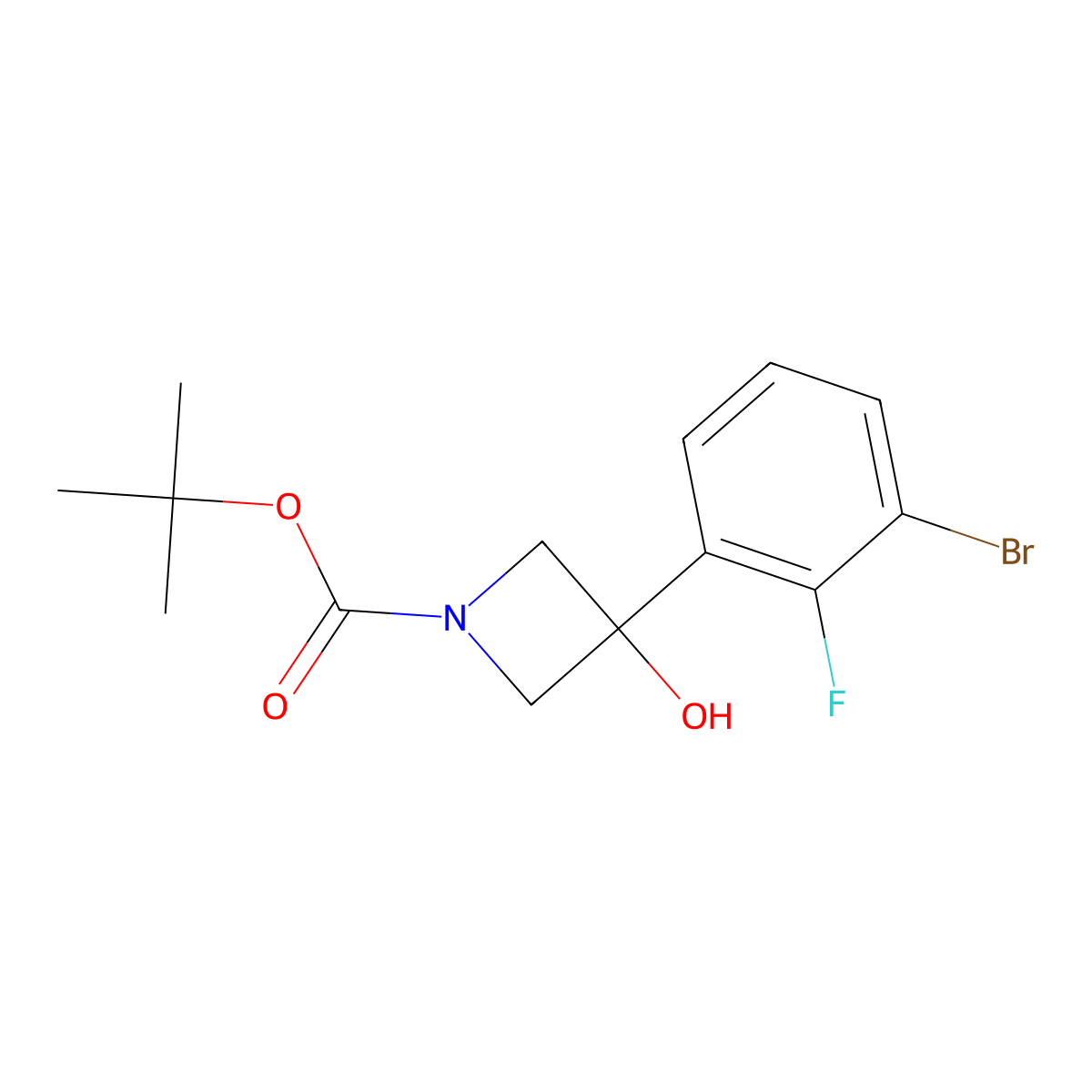Tert-butyl 3-(3-bromo-2-fluorophenyl)-3-hydroxyazetidine-1-carboxylate molecular structure, CAS 1695236-49-7