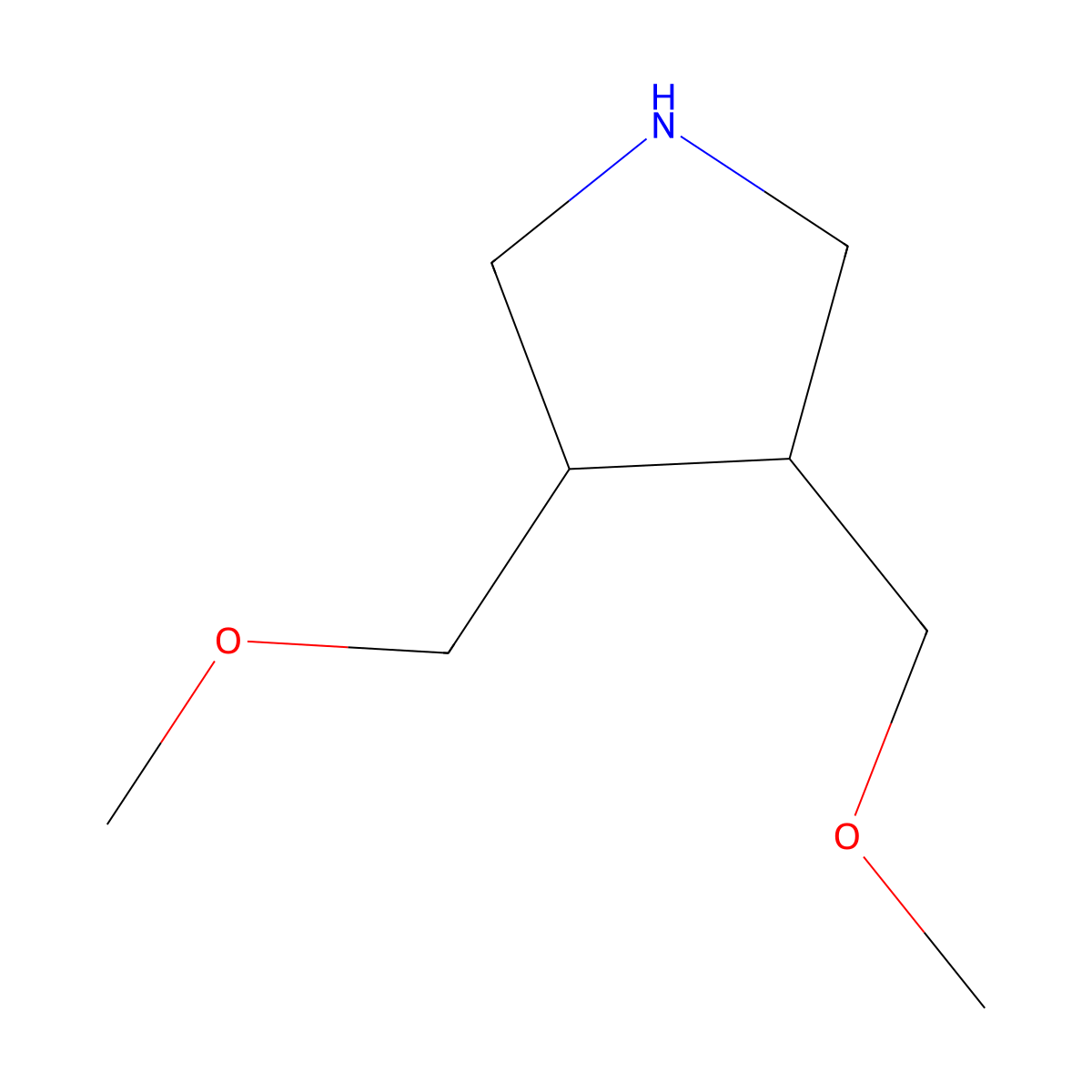 Rel-(3R,4R)-3,4-bis(methoxymethyl)pyrrolidine molecular structure, CAS 169527-48-4