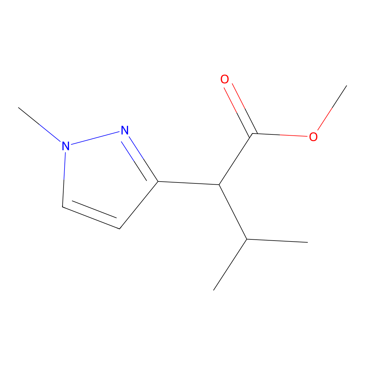 methyl 3-methyl-2-(1-methyl-1H-pyrazol-3-yl)butanoate molecular structure, CAS 1695270-32-6