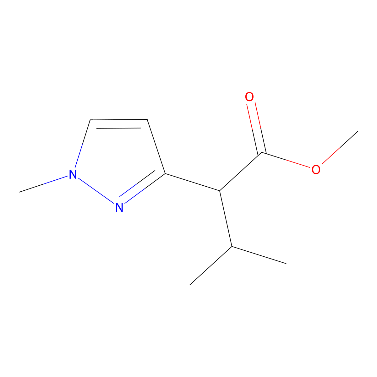 methyl 3-methyl-2-(1-methyl-1H-pyrazol-3-yl)butanoate molecular structure, CAS 1695270-32-6