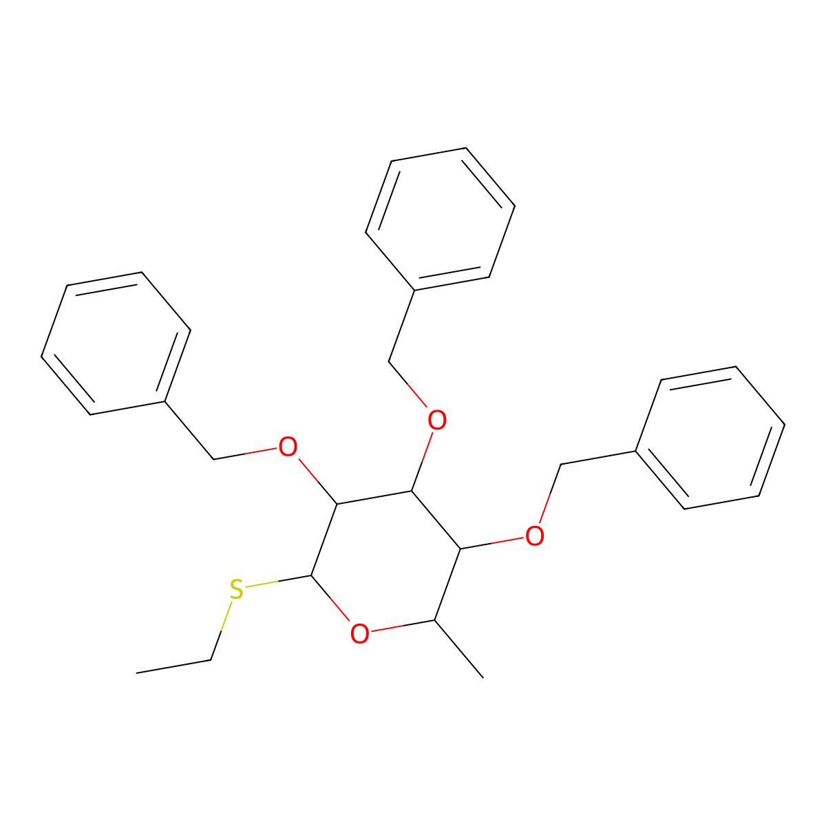 (3S,4R,5R,6S)-3,4,5-Tris(benzyloxy)-2-(ethylthio)-6-methyltetrahydro-2H-pyran molecular structure, CAS 169532-17-6