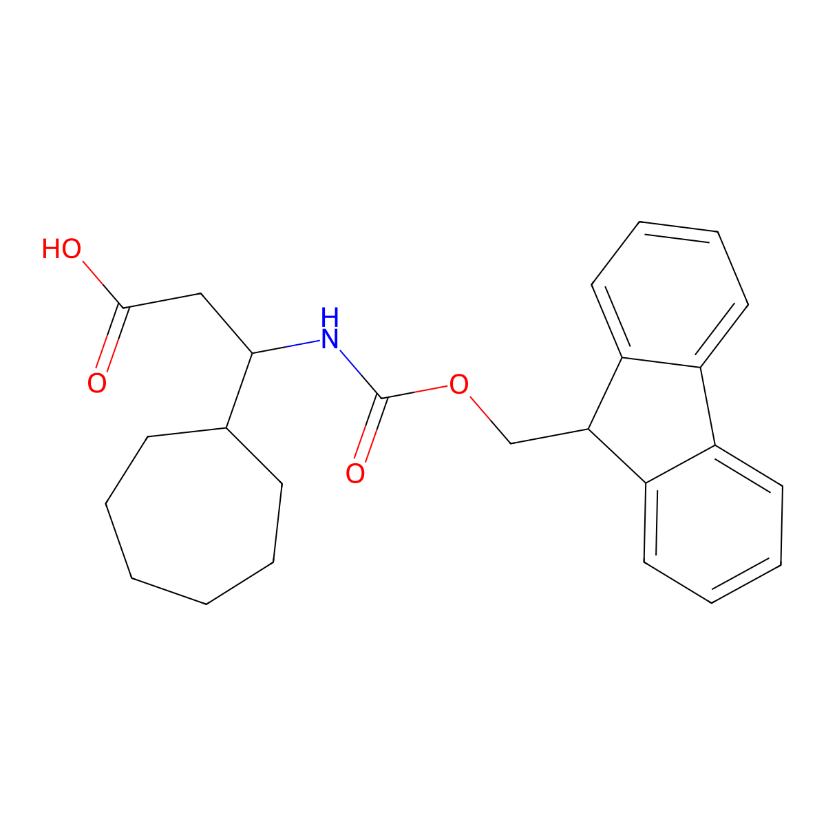 3-cycloheptyl-3-({[(9H-fluoren-9-yl)methoxy]carbonyl}amino)propanoic acid molecular structure, CAS 1695324-84-5