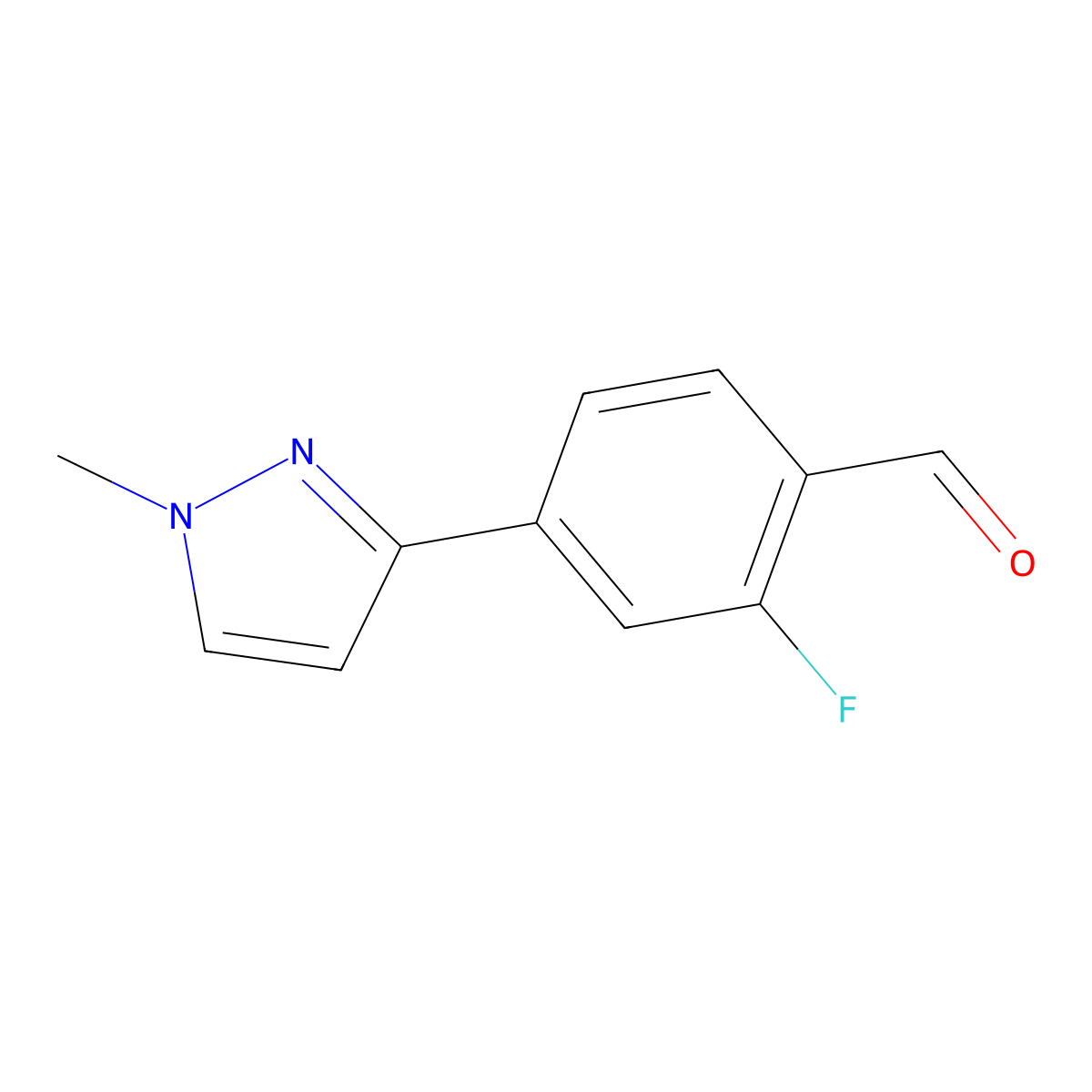 2-Fluoro-4-(1-methyl-1H-pyrazol-3-yl)benzaldehyde molecular structure, CAS 1695345-36-8
