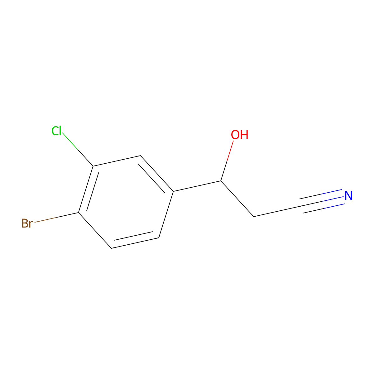 3-(4-Bromo-3-chlorophenyl)-3-hydroxypropanenitrile molecular structure, CAS 1695372-55-4
