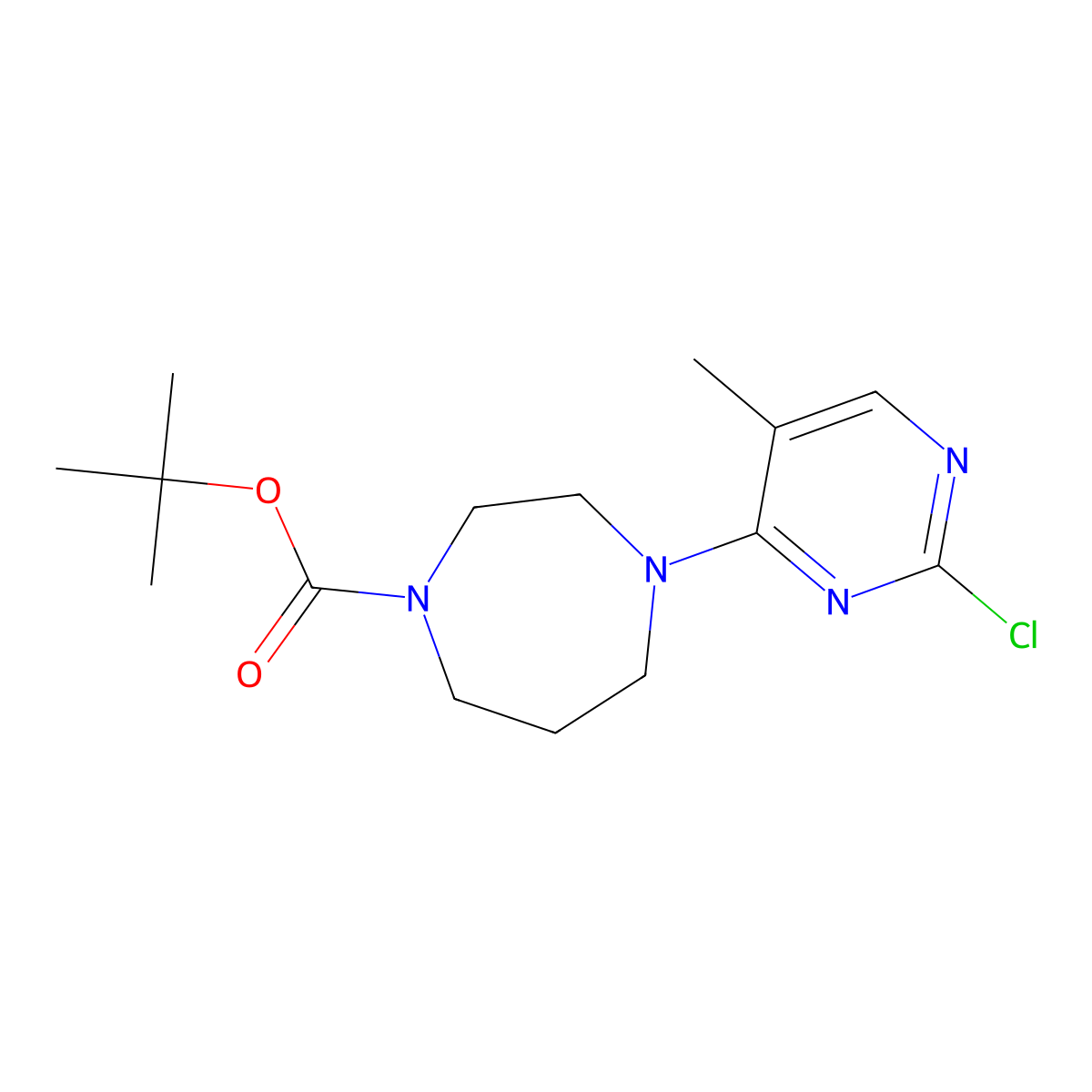 Tert-butyl 4-(2-chloro-5-methylpyrimidin-4-yl)-1,4-diazepane-1-carboxylate molecular structure, CAS 1695500-81-2