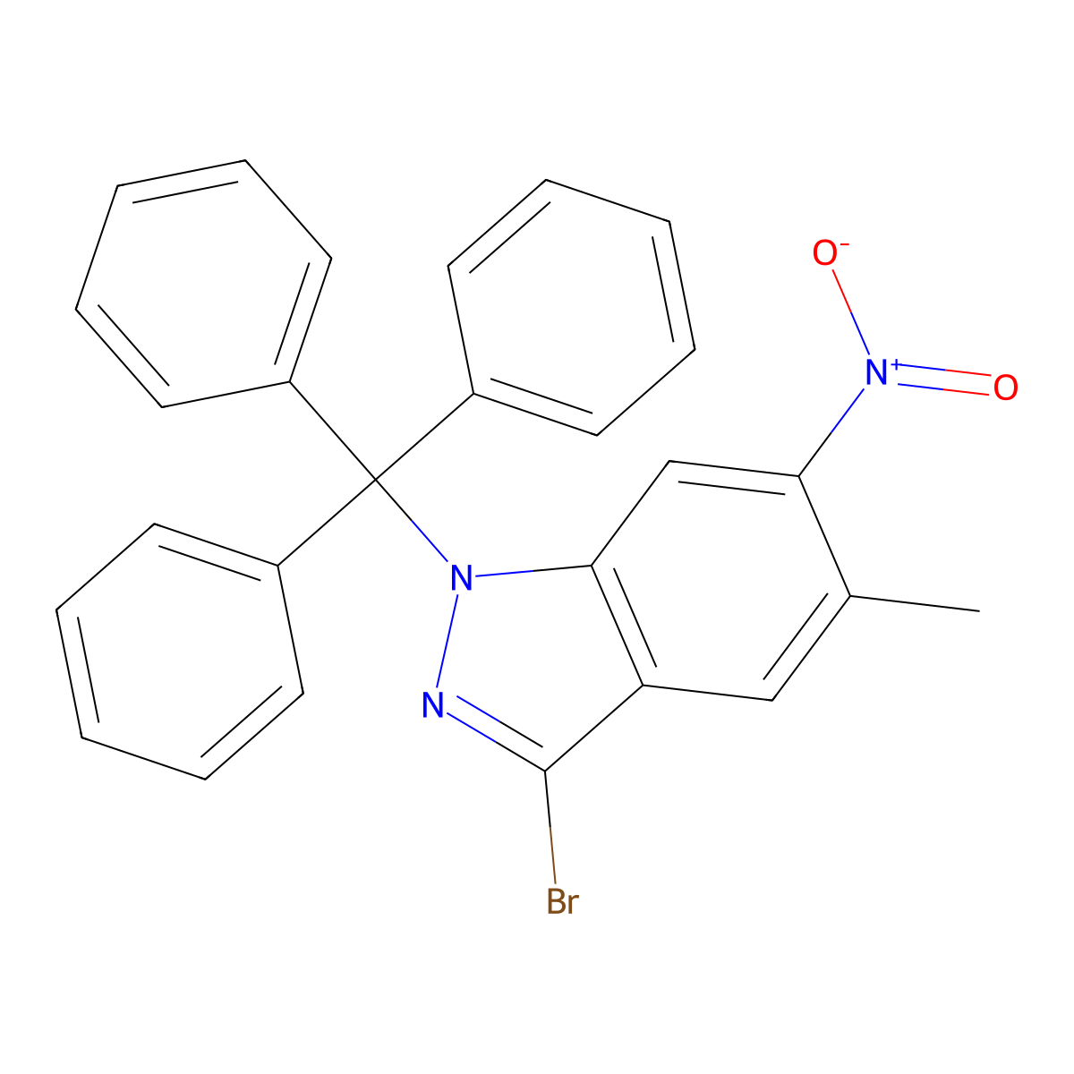 3-Bromo-5-methyl-6-nitro-1-trityl-1H-indazole molecular structure, CAS 1695537-77-9