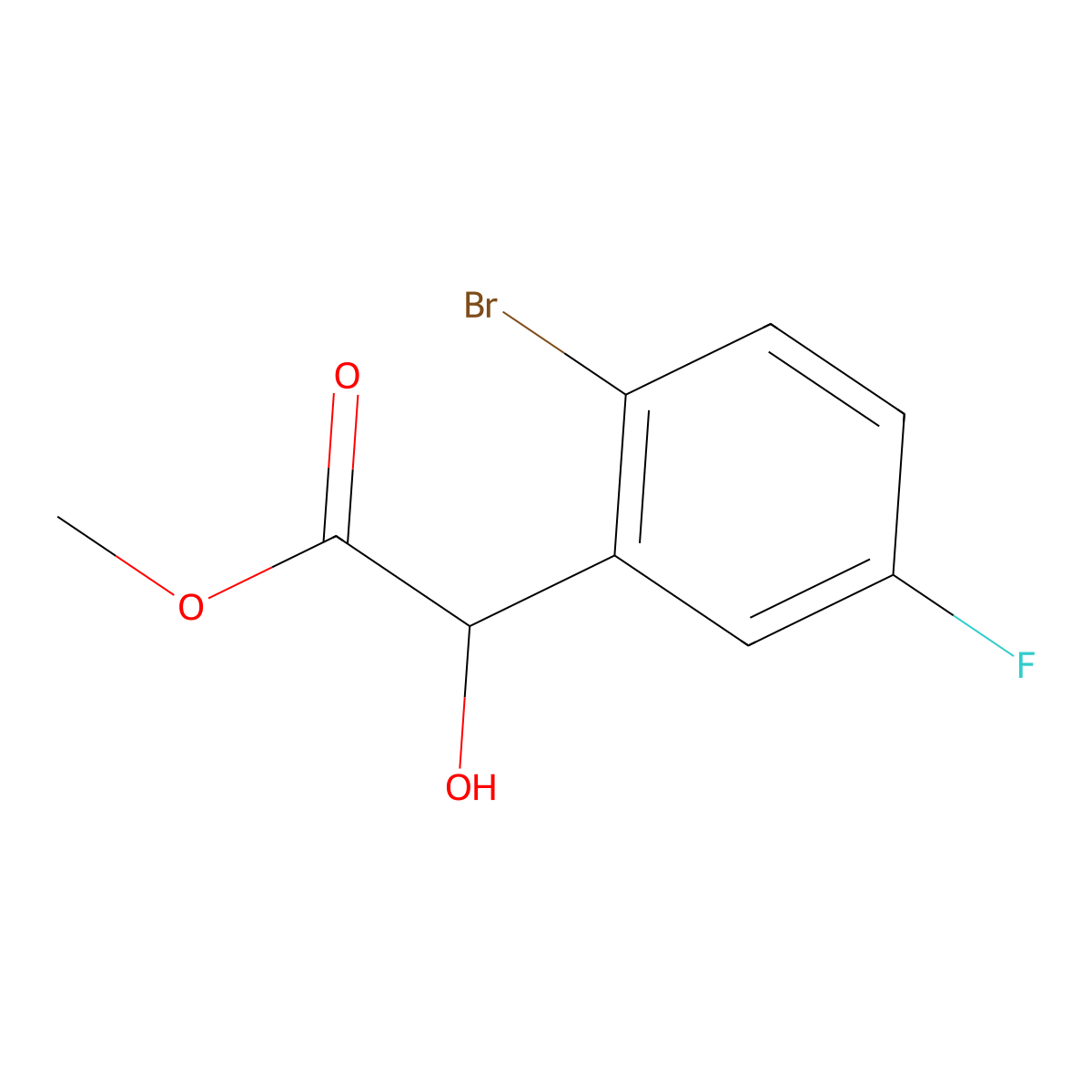 Methyl 2-(2-bromo-5-fluorophenyl)-2-hydroxyacetate molecular structure, CAS 1695629-78-7