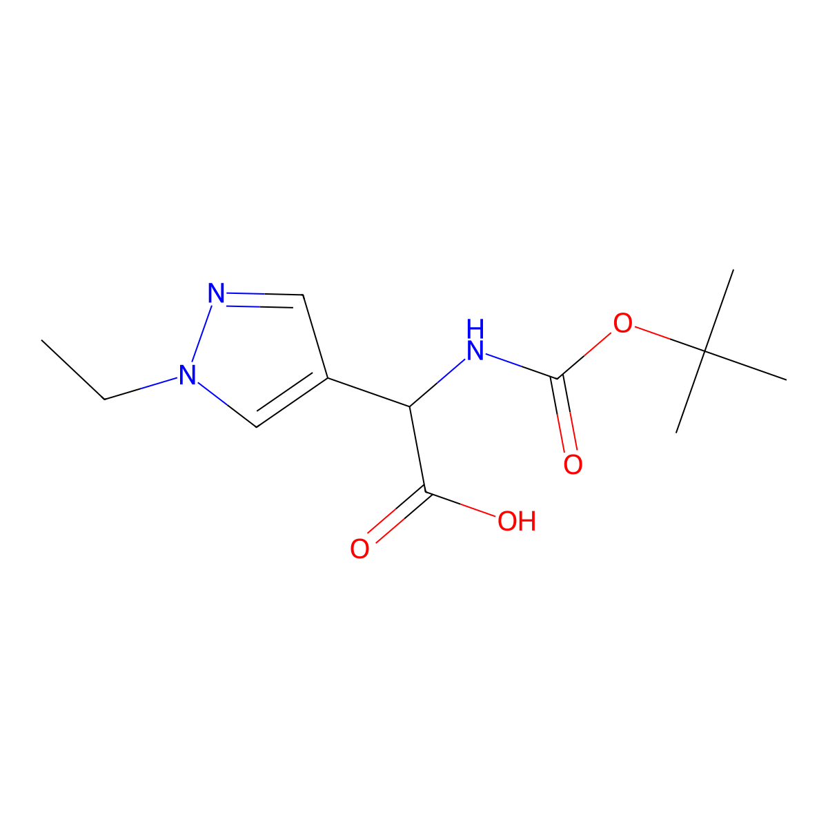 2-(Tert-butoxycarbonylamino)-2-(1-ethylpyrazol-4-yl)acetic acid molecular structure, CAS 1695713-01-9