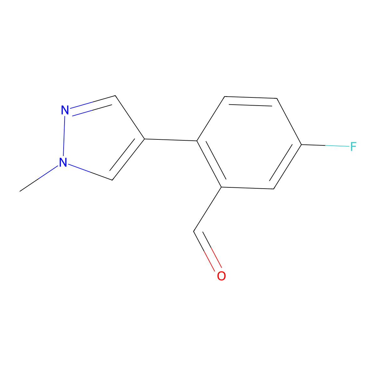 5-fluoro-2-(1-methyl-1H-pyrazol-4-yl)benzaldehyde molecular structure, CAS 1695770-42-3