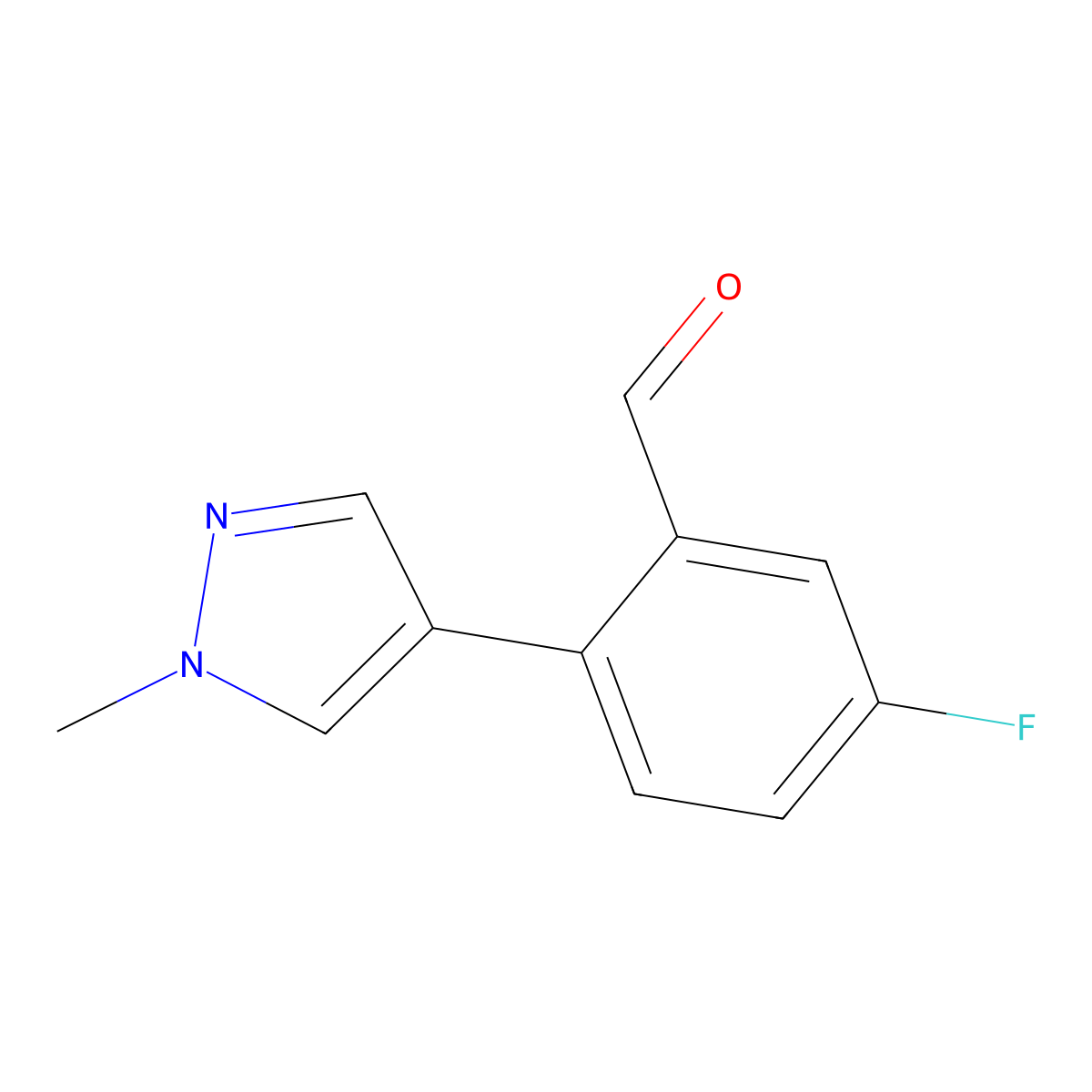 5-fluoro-2-(1-methyl-1H-pyrazol-4-yl)benzaldehyde molecular structure, CAS 1695770-42-3