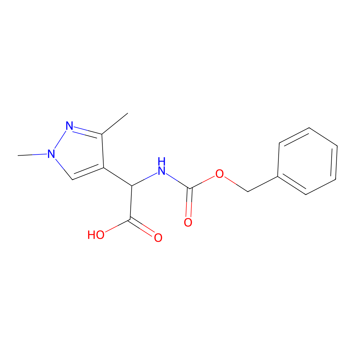 2-{[(benzyloxy)carbonyl]amino}-2-(1,3-dimethyl-1H-pyrazol-4-yl)acetic acid molecular structure, CAS 1695780-07-4