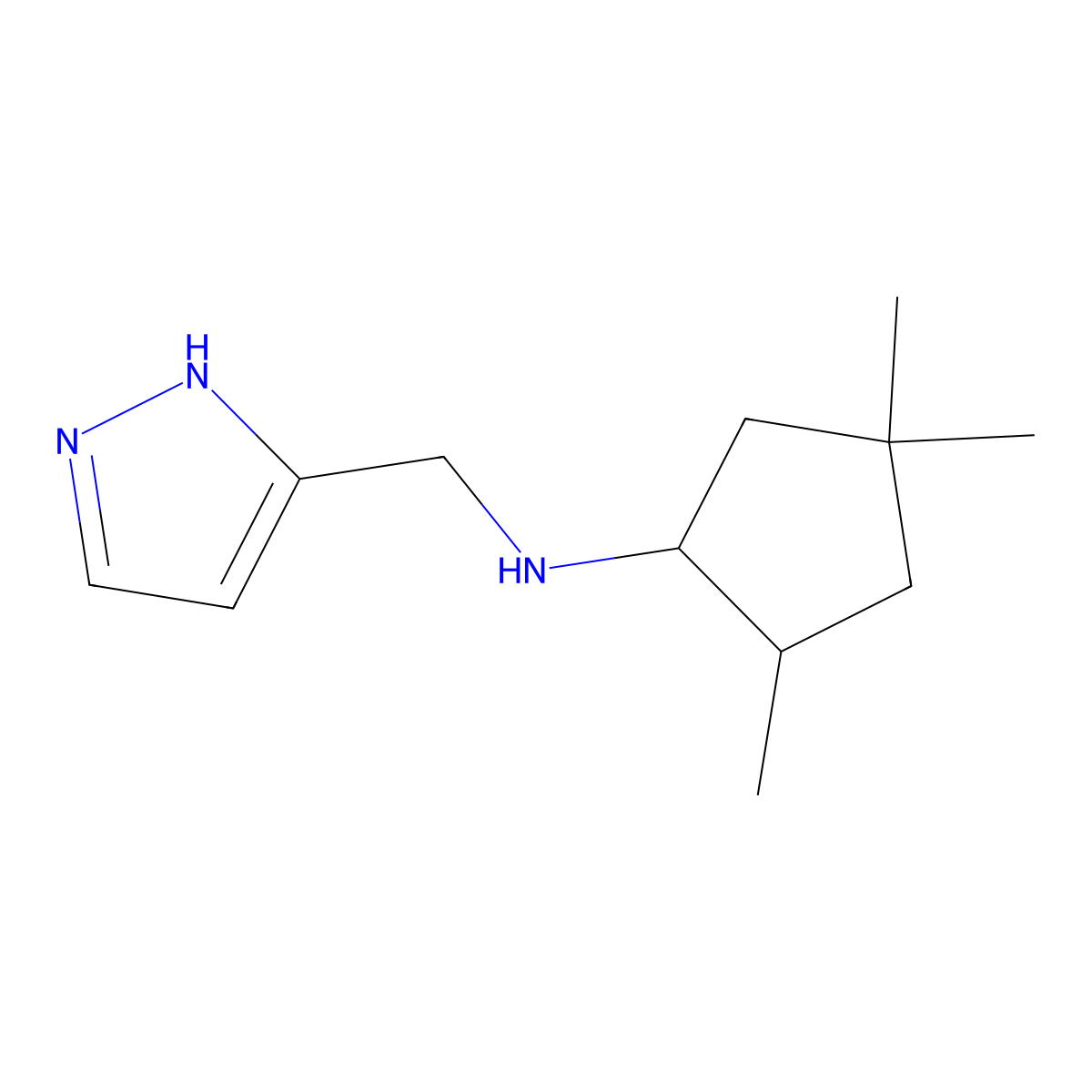 2,4,4-trimethyl-N-[(1H-pyrazol-3-yl)methyl]cyclopentan-1-amine molecular structure, CAS 1695819-12-5