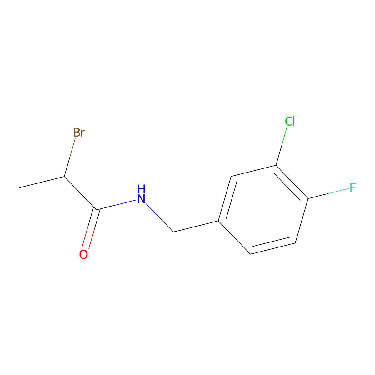 2-Bromo-N-(3-chloro-4-fluorobenzyl)propanamide molecular structure, CAS 1695922-53-2