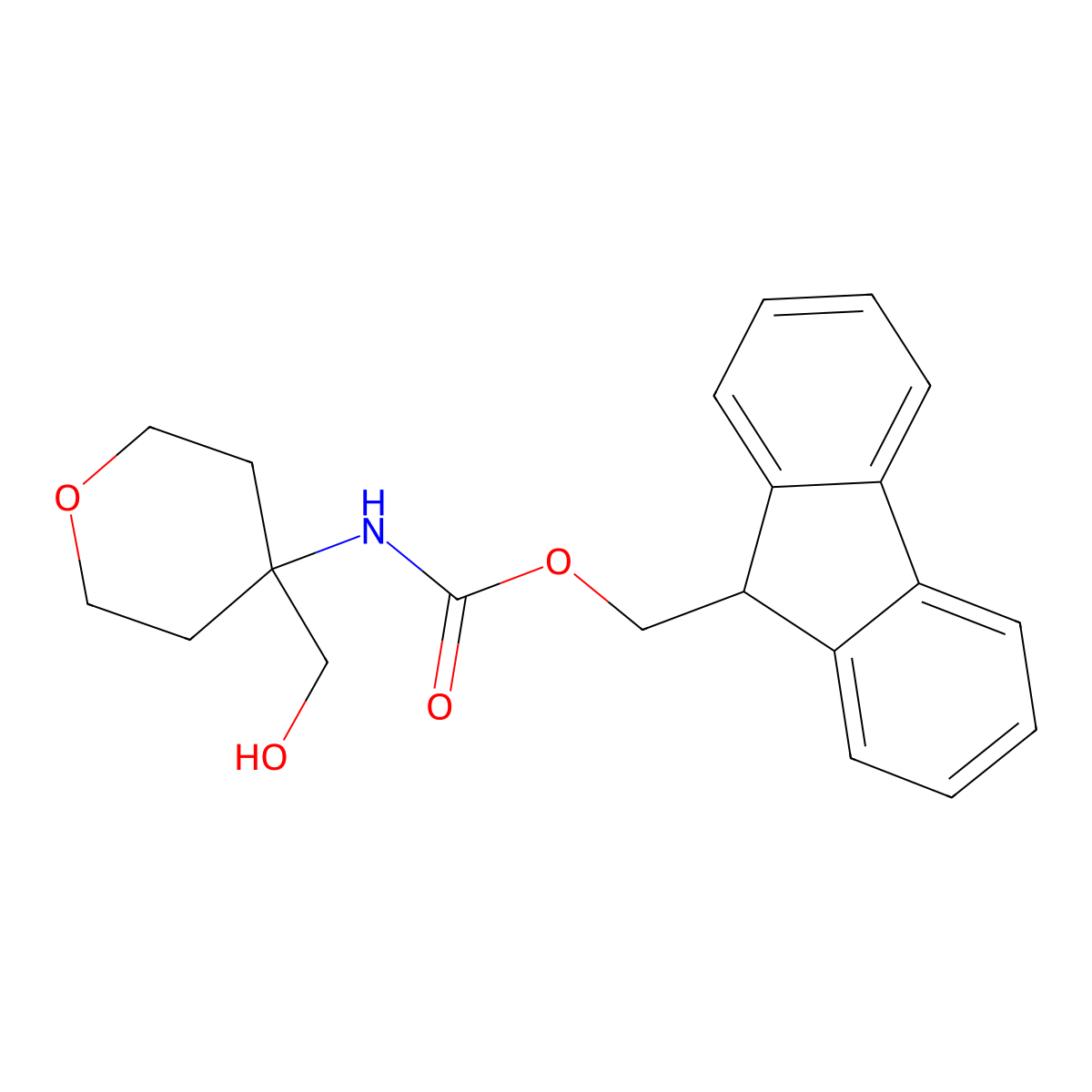 (9H-fluoren-9-yl)methyl N-[4-(hydroxymethyl)oxan-4-yl]carbamate molecular structure, CAS 1696009-21-8