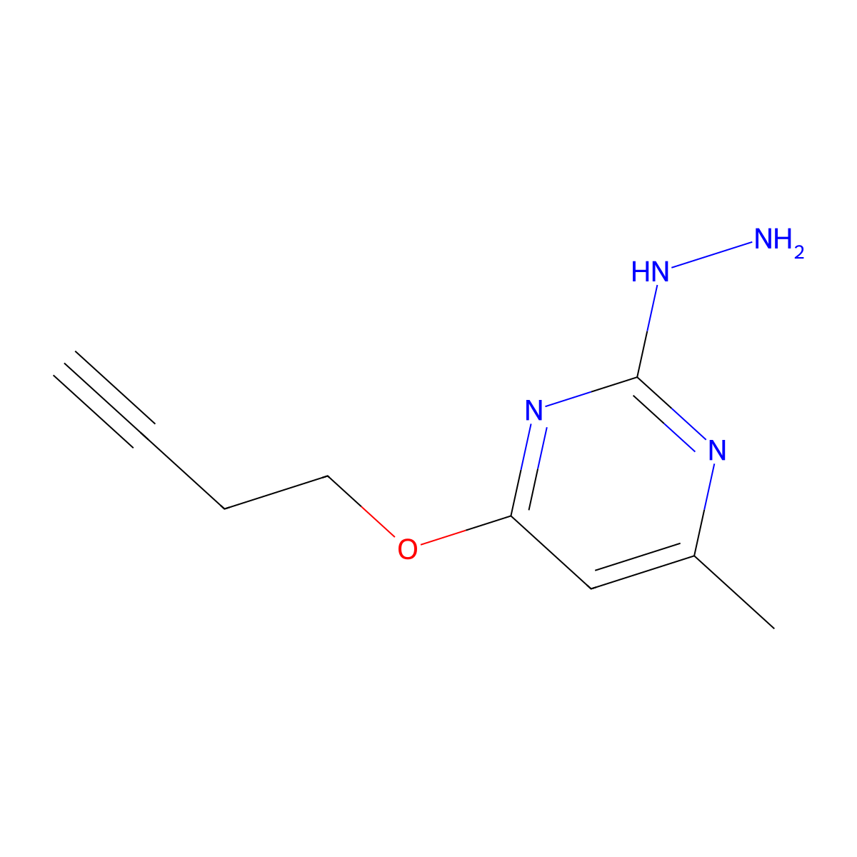 4-(But-3-yn-1-yloxy)-2-hydrazinyl-6-methylpyrimidine molecular structure, CAS 1696009-87-6