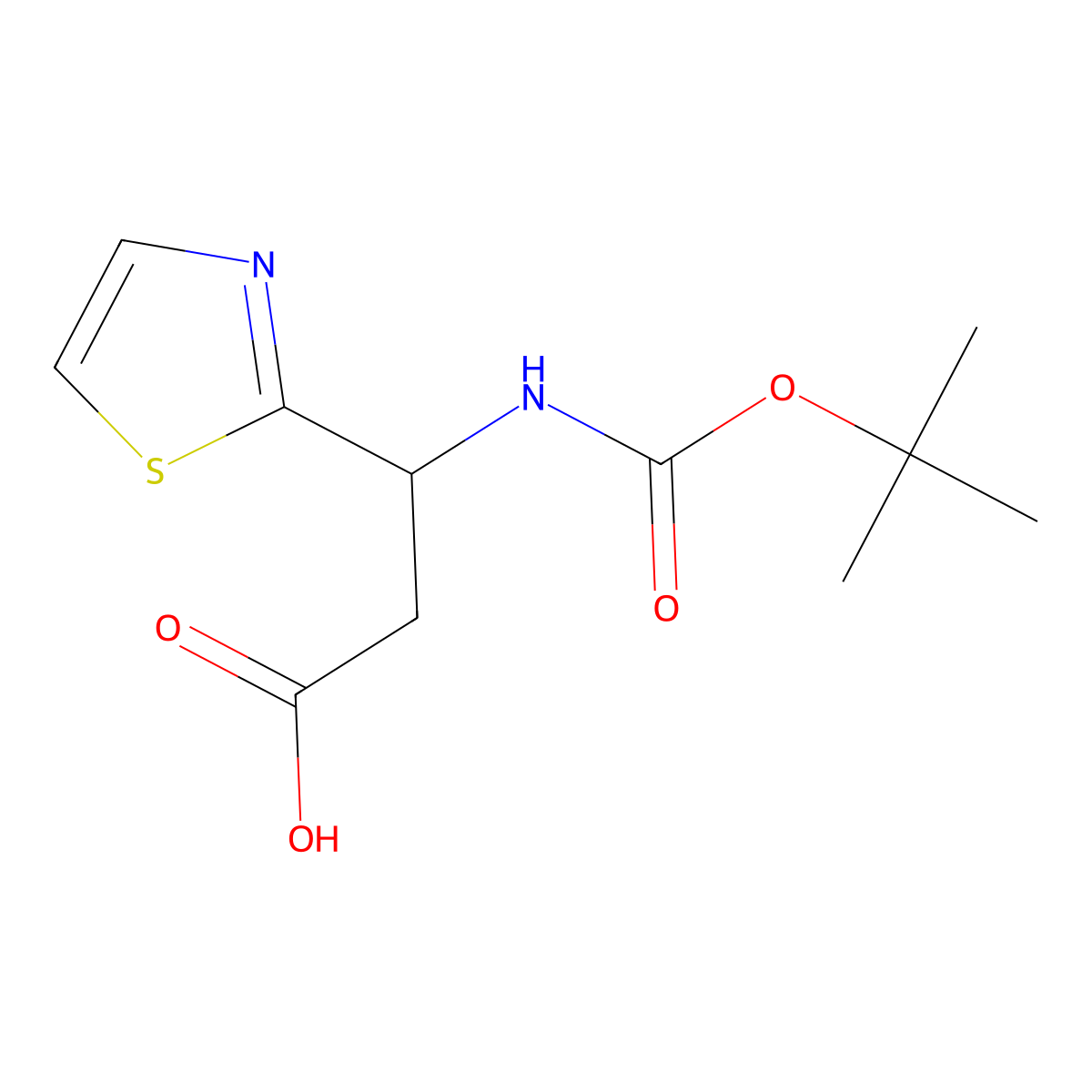 3-((tert-Butoxycarbonyl)amino)-3-(thiazol-2-yl)propanoic acid molecular structure, CAS 1696030-41-7