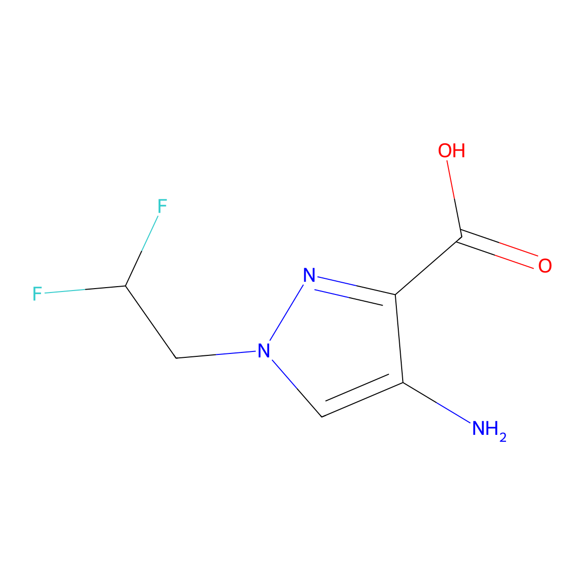 4-amino-1-(2,2-difluoroethyl)-1H-pyrazole-3-carboxylic acid molecular structure, CAS 1696087-01-0