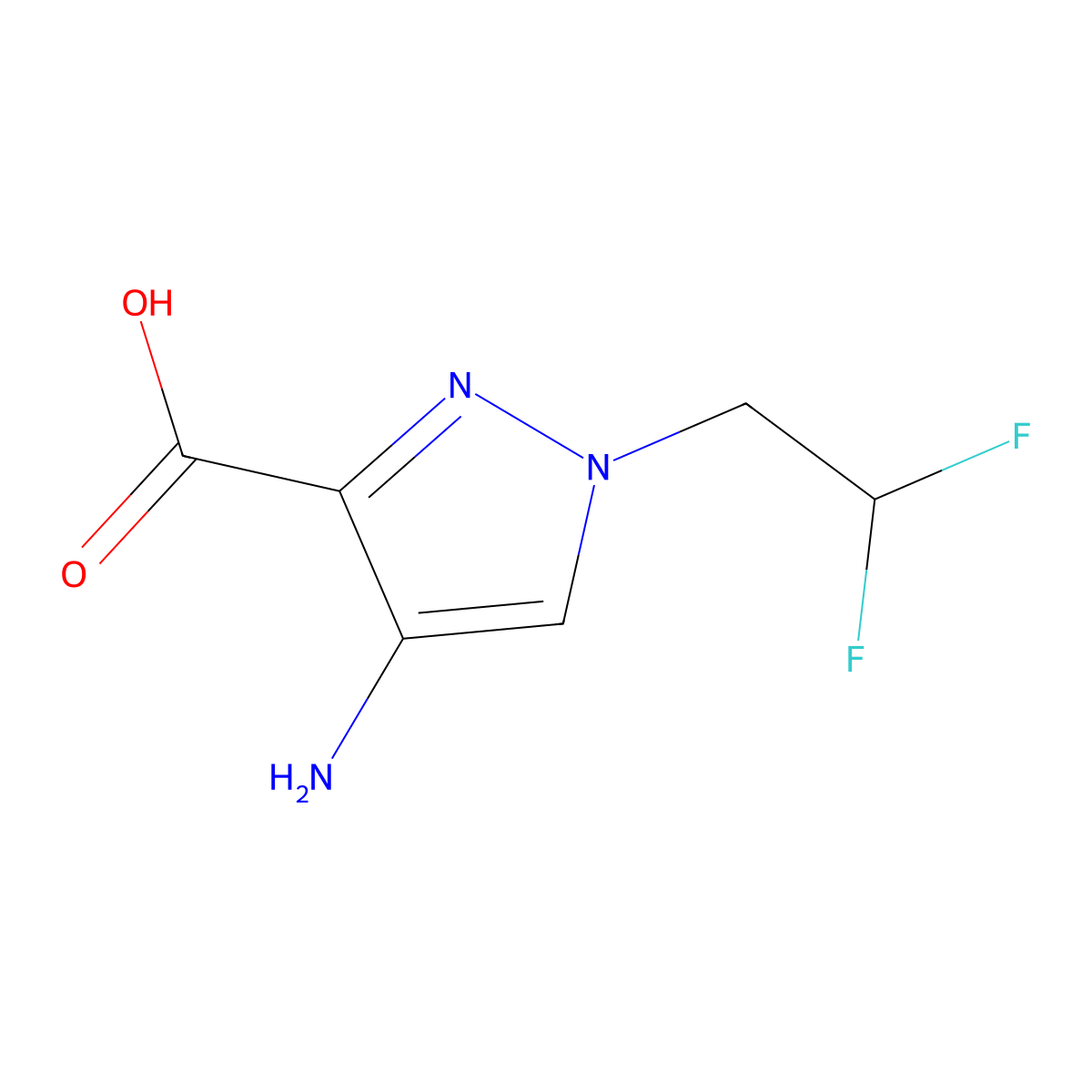 4-amino-1-(2,2-difluoroethyl)-1H-pyrazole-3-carboxylic acid molecular structure, CAS 1696087-01-0