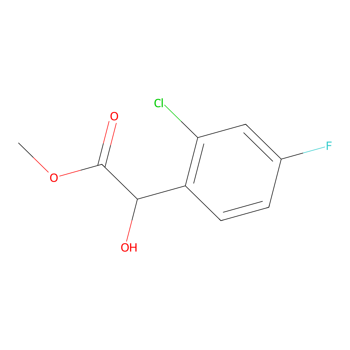 Methyl 2-(2-chloro-4-fluorophenyl)-2-hydroxyacetate molecular structure, CAS 1696118-54-3
