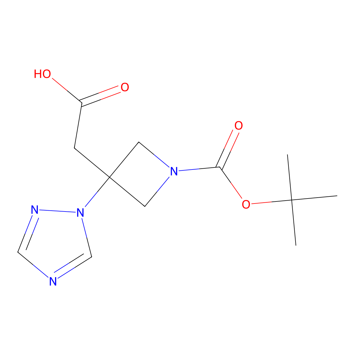 2-{1-[(tert-butoxy)carbonyl]-3-(1H-1,2,4-triazol-1-yl)azetidin-3-yl}aceticacid molecular structure, CAS 1696123-35-9