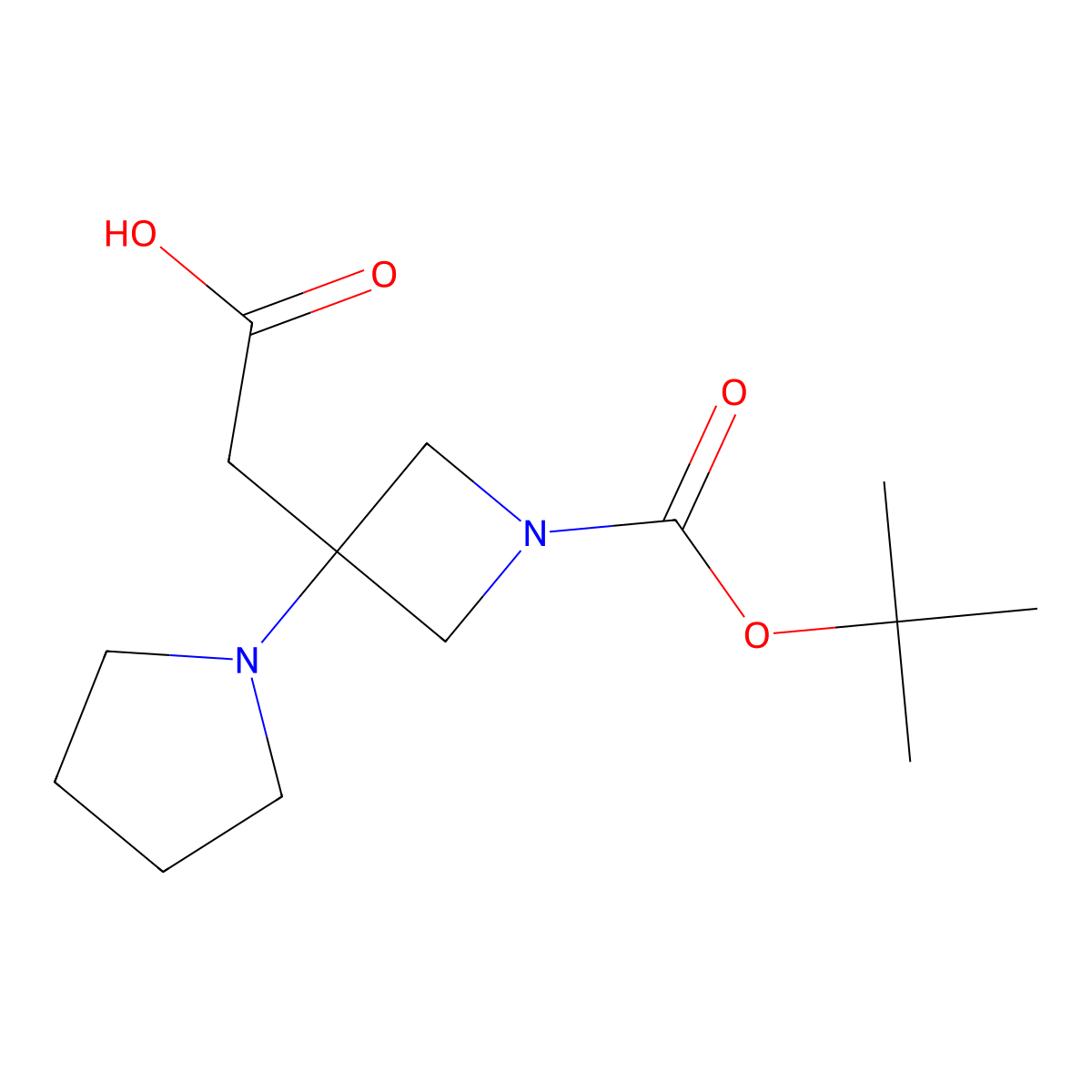 2-{1-[(Tert-butoxy)carbonyl]-3-(pyrrolidin-1-yl)azetidin-3-yl}acetic acid molecular structure, CAS 1696186-46-5