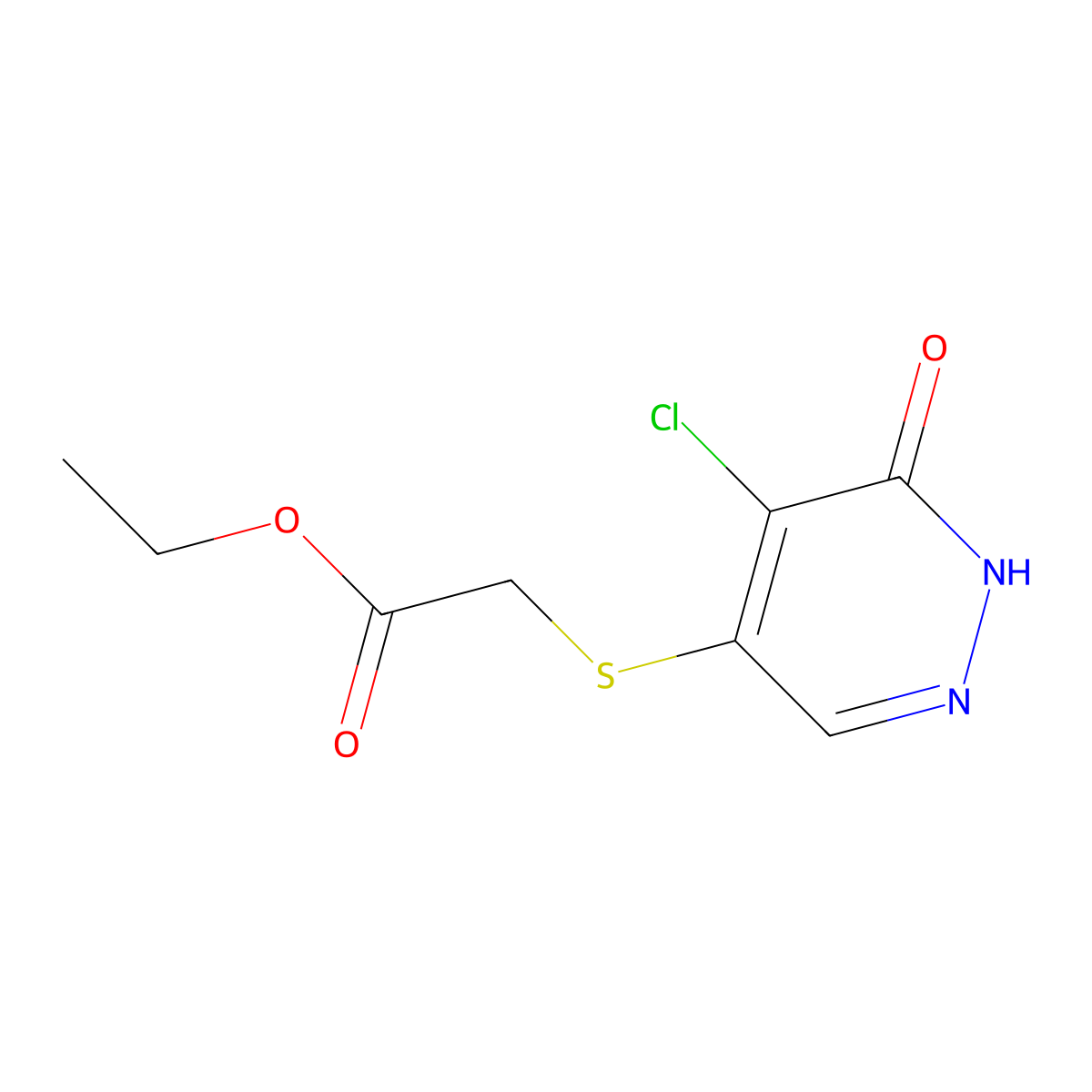 Ethyl 2-[(5-chloro-6-oxo-1,6-dihydropyridazin-4-yl)sulfanyl]acetate molecular structure, CAS 1696195-93-3