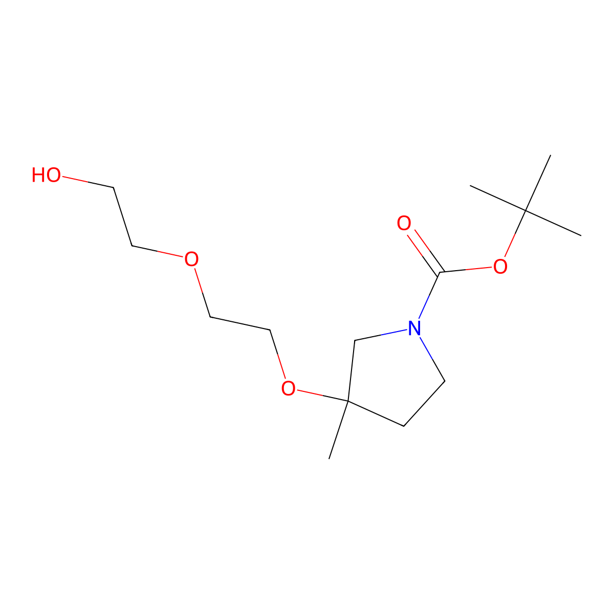 Tert-butyl 3-[2-(2-hydroxyethoxy)ethoxy]-3-methylpyrrolidine-1-carboxylate molecular structure, CAS 1696206-86-6