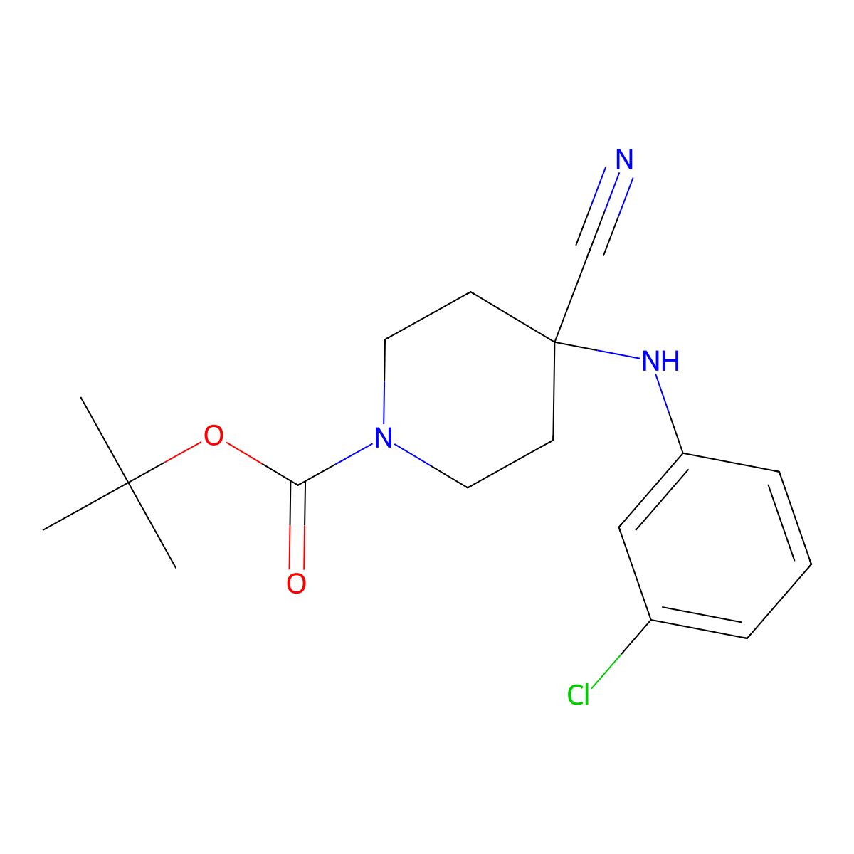 tert-Butyl 4-((3-chlorophenyl)amino)-4-cyanopiperidine-1-carboxylate molecular structure, CAS 1696322-59-4