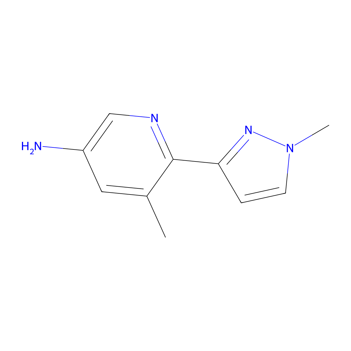 5-Methyl-6-(1-methyl-1H-pyrazol-3-yl)-3-pyridinamine molecular structure, CAS 1696334-42-5