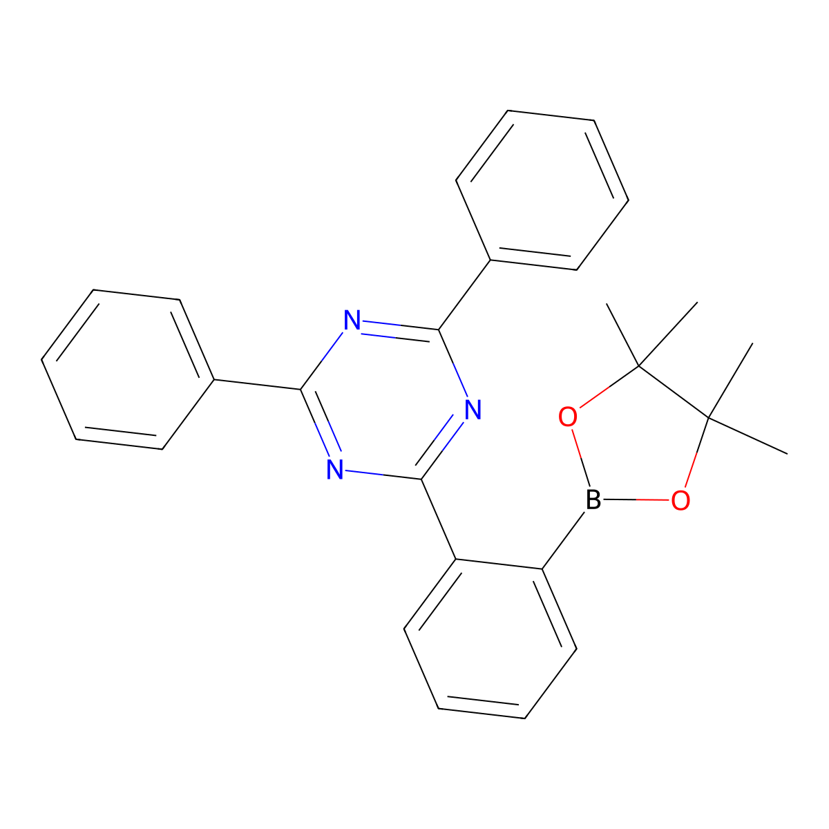2,4-Diphenyl-6-(2-(4,4,5,5-tetramethyl-1,3,2-dioxaborolan-2-yl)phenyl)-1,3,5-triazine molecular structure, CAS 1696425-27-0