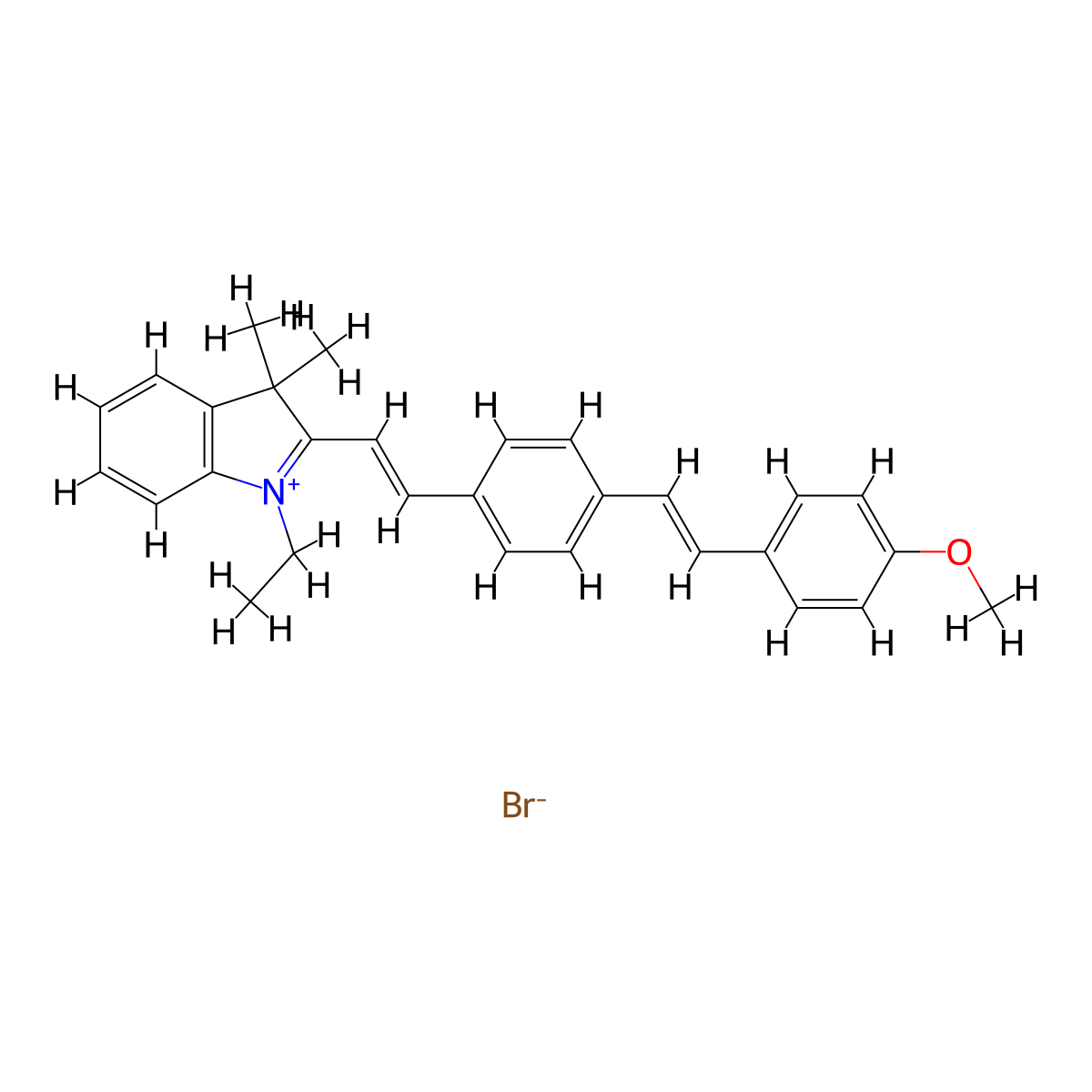 1-ethyl-2-[(E)-2-[4-[(E)-2-(4-methoxyphenyl)ethenyl]phenyl]ethenyl]-3,3-dimethylindol-1-ium bromide molecular structure, CAS 1696430-04-2