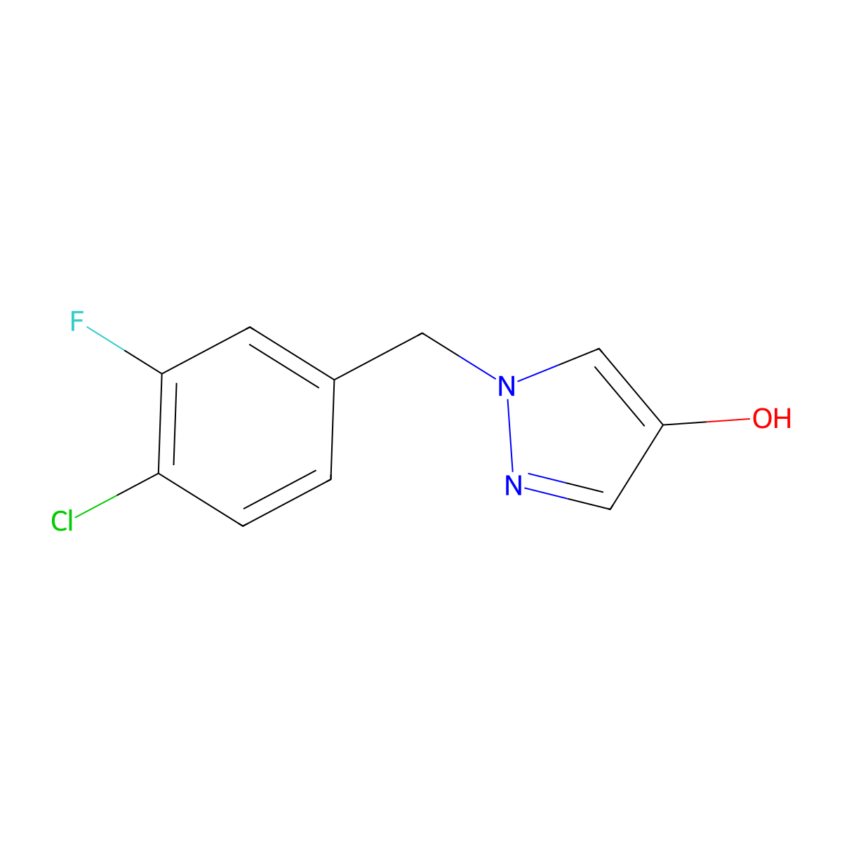 1-(4-Chloro-3-fluoro-benzyl)-1H-pyrazol-4-ol molecular structure, CAS 1696437-91-8