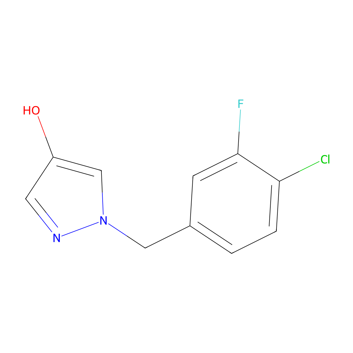 1-(4-Chloro-3-fluoro-benzyl)-1H-pyrazol-4-ol molecular structure, CAS 1696437-91-8