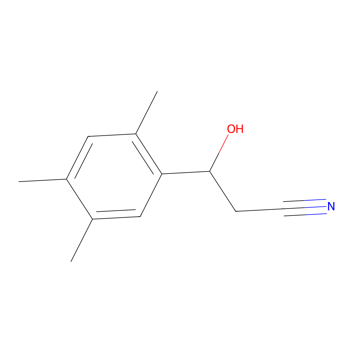 3-Hydroxy-3-(2,4,5-trimethylphenyl)propanenitrile molecular structure, CAS 1696567-29-9