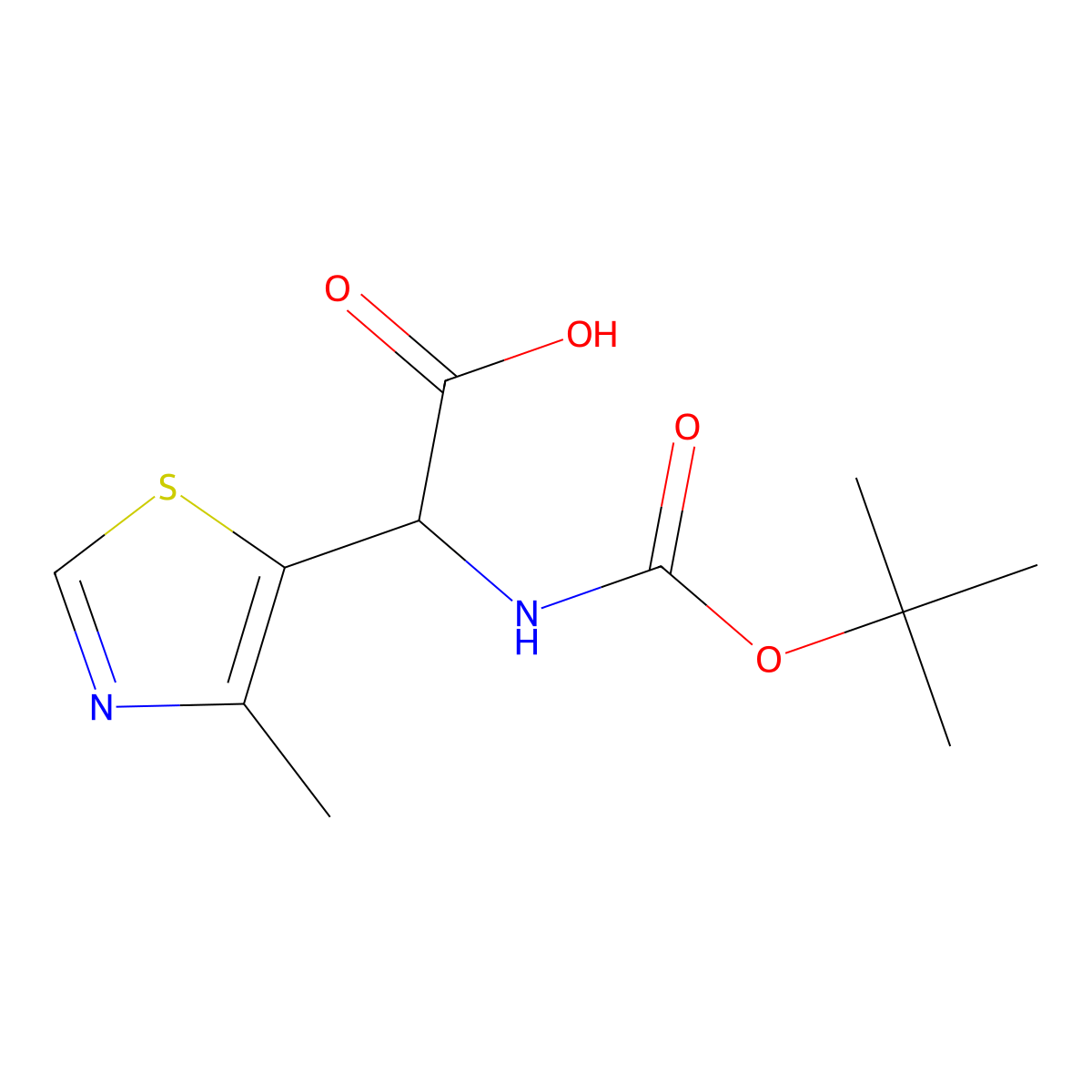 2-{[(Tert-butoxy)carbonyl]amino}-2-(4-methyl-1,3-thiazol-5-yl)acetic acid molecular structure, CAS 1696606-08-2