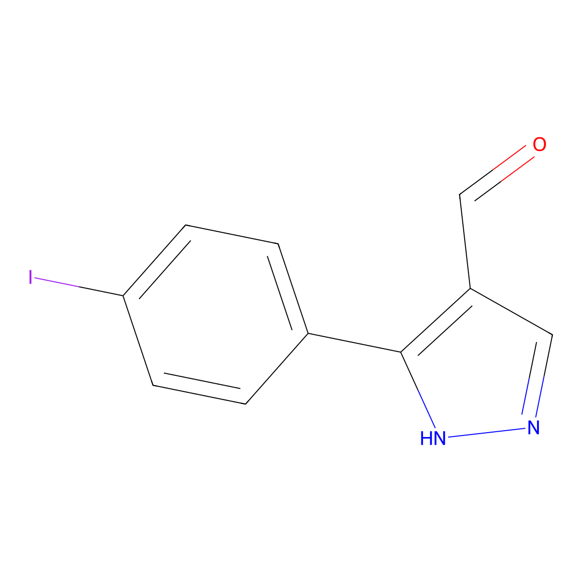 5-(4-iodophenyl)-1H-pyrazole-4-carbaldehyde molecular structure, CAS 1696676-92-2