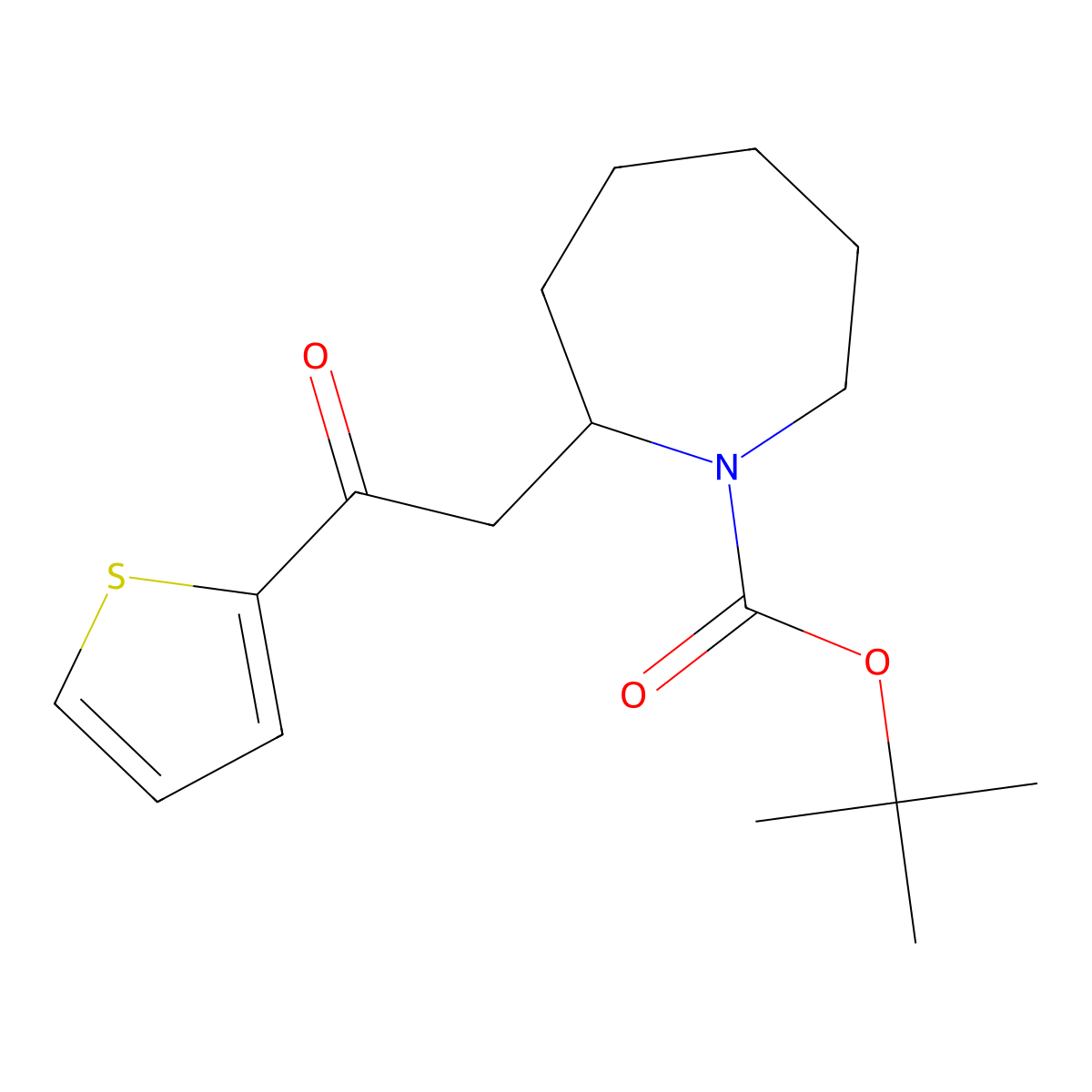 Tert-butyl 2-[2-oxo-2-(thiophen-2-yl)ethyl]azepane-1-carboxylate molecular structure, CAS 1696689-59-4
