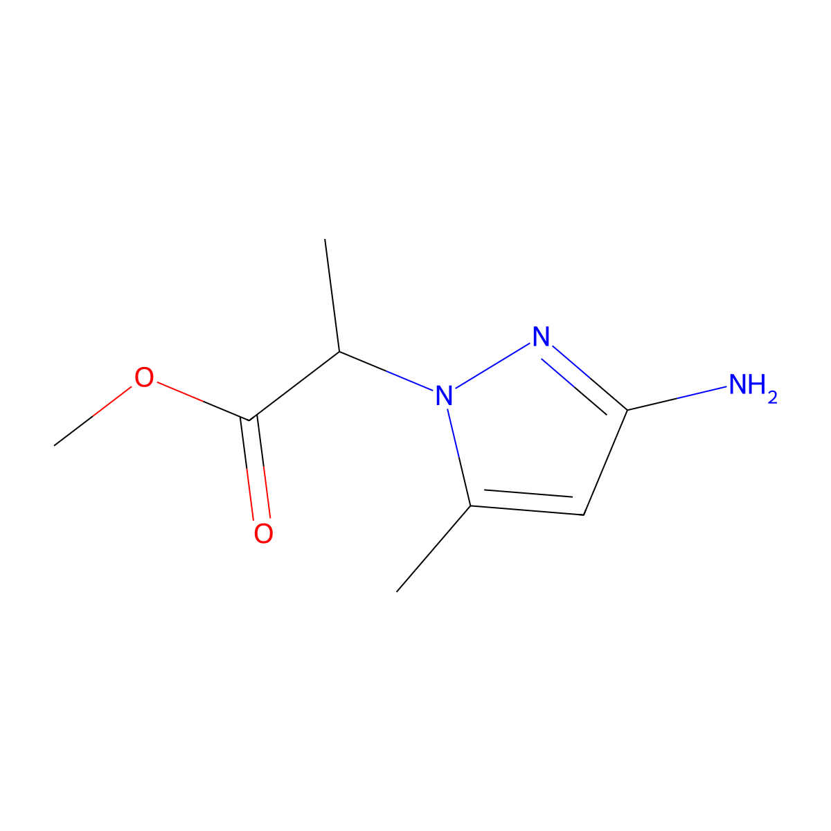 Methyl 2-(3-amino-5-methyl-1H-pyrazol-1-yl)propanoate molecular structure, CAS 1696699-16-7