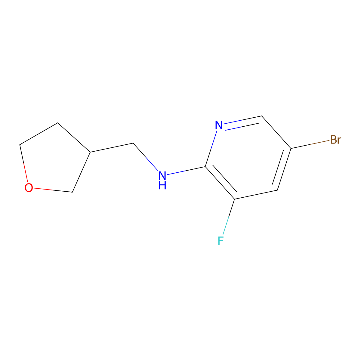 5-bromo-3-fluoro-N-[(oxolan-3-yl)methyl]pyridin-2-amine molecular structure, CAS 1696702-18-7
