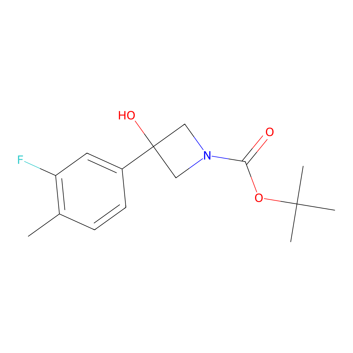 1,1-Dimethylethyl 3-(3-fluoro-4-methylphenyl)-3-hydroxy-1-azetidinecarboxylate molecular structure, CAS 1696703-74-8